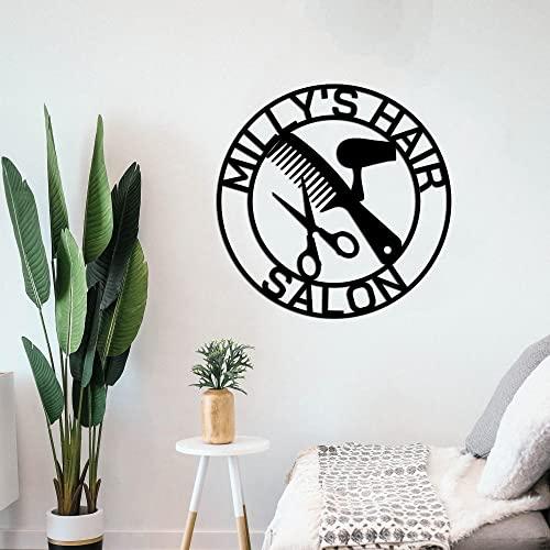 TDSEBM TDSEBM Personalized Hair Salon Metal Signs Hair Stylist Name Sign Custom Barber Shop Monogram Decor Front Door Plaque Outdoor Hanging