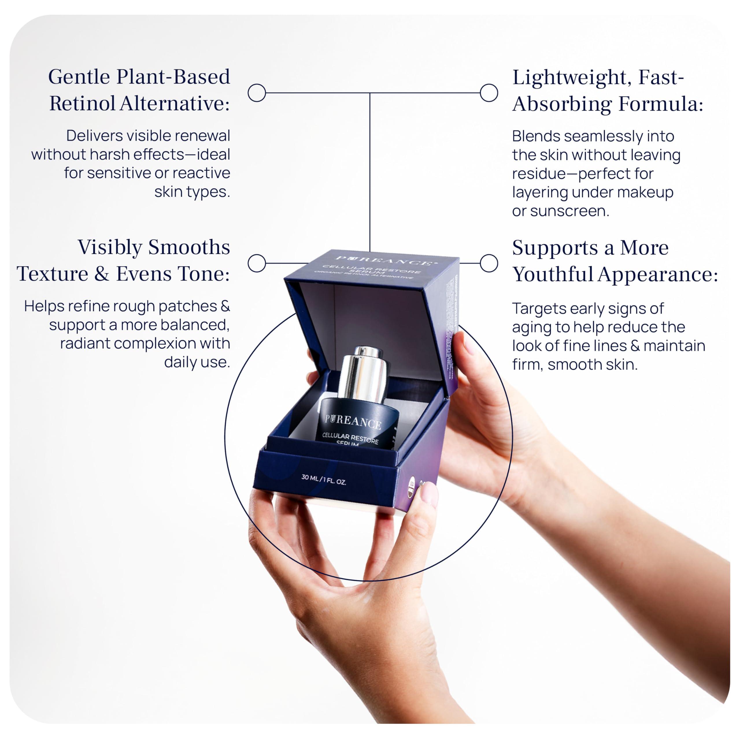 PUREANCE PUREANCE Organic Retinol Bakuchiol Serum for Face with Jojoba Oil, Sea Buckthorn, Bakuchiol oil I Anti Aging Collagen Booster Serum, Reduces Fine Lines & Wrinkles I 1 Fl Oz