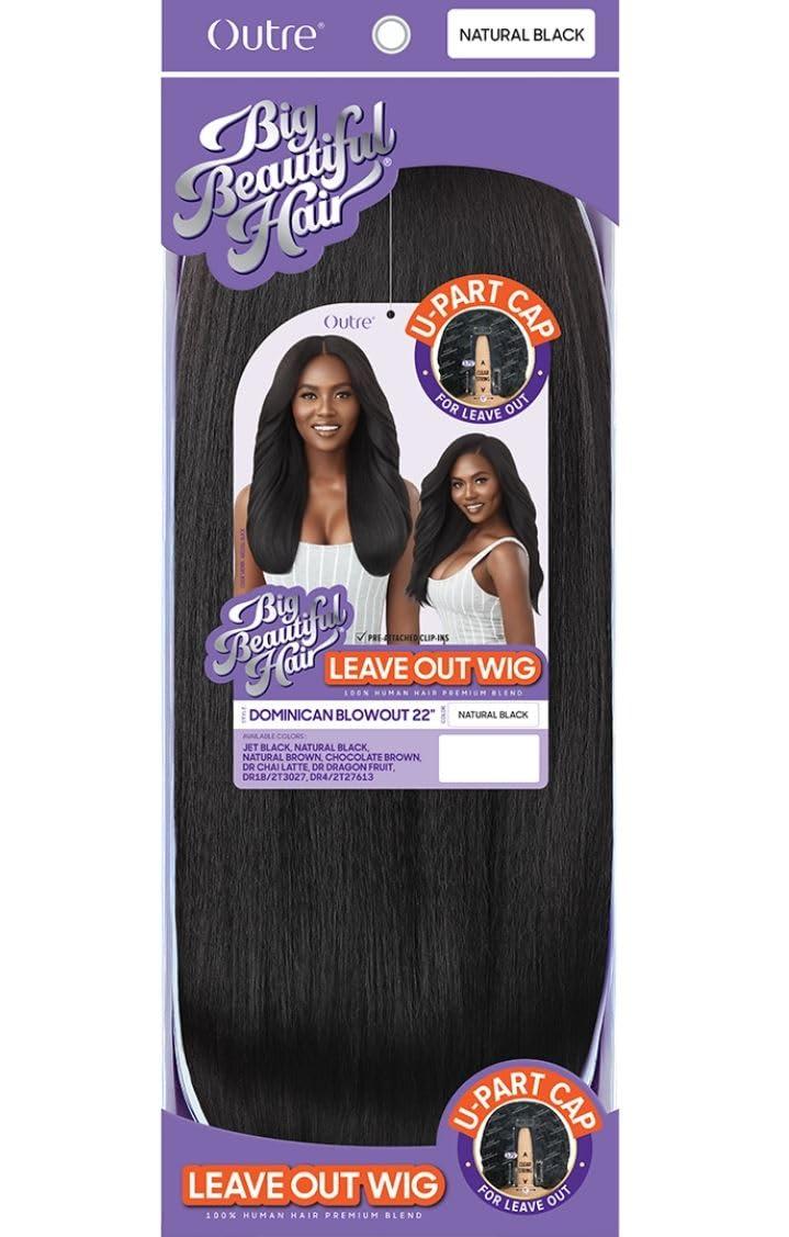 Big Beautiful Hair Outre Big Beautiful Human Hair Blend U Part Cap Leave Out Wig DOMINICAN BLOWOUT 22\" (DR4/2T27613)