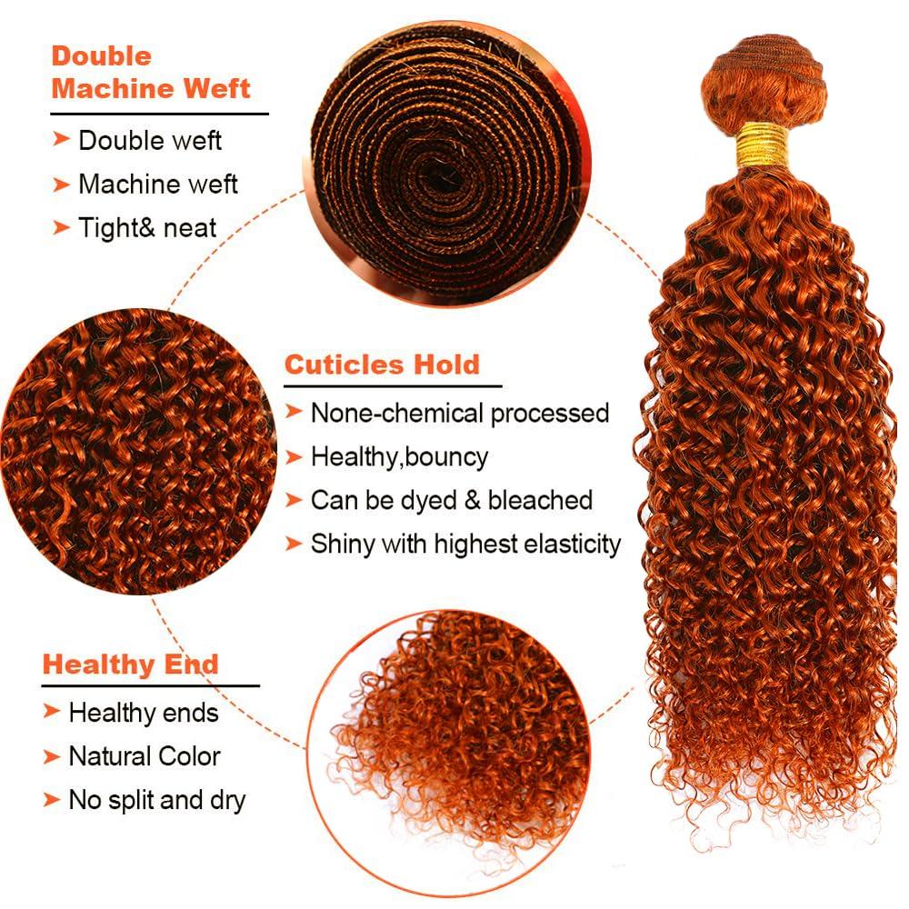 LadrXadr Ginger Bundles Human Hair 350 Deep Curly Bundles Burnt Orange Human Hair Bundles 20 22 24 Inch Mixed Length 3 Bundles Ginger Orange Curly Bundles