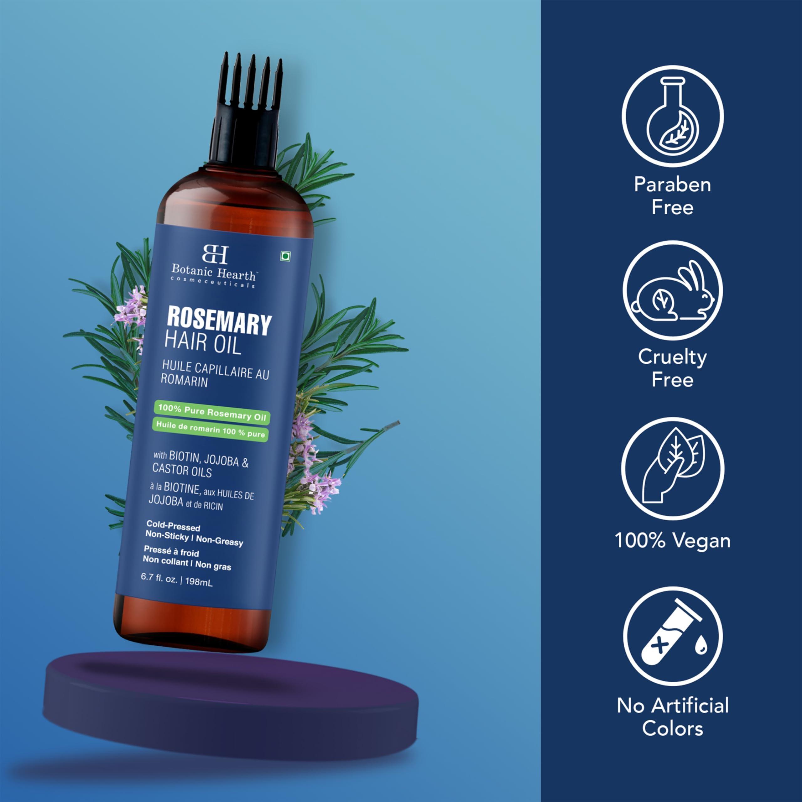 Botanic Hearth Botanic Hearth 100% Pure Rosemary Oil For Hair Growth (6.7 fl oz) Infused With Biotin, Jojoba & castor Oil | Hair strengthening Treatment | Nourishing & Volumizing | Non GMO Verified