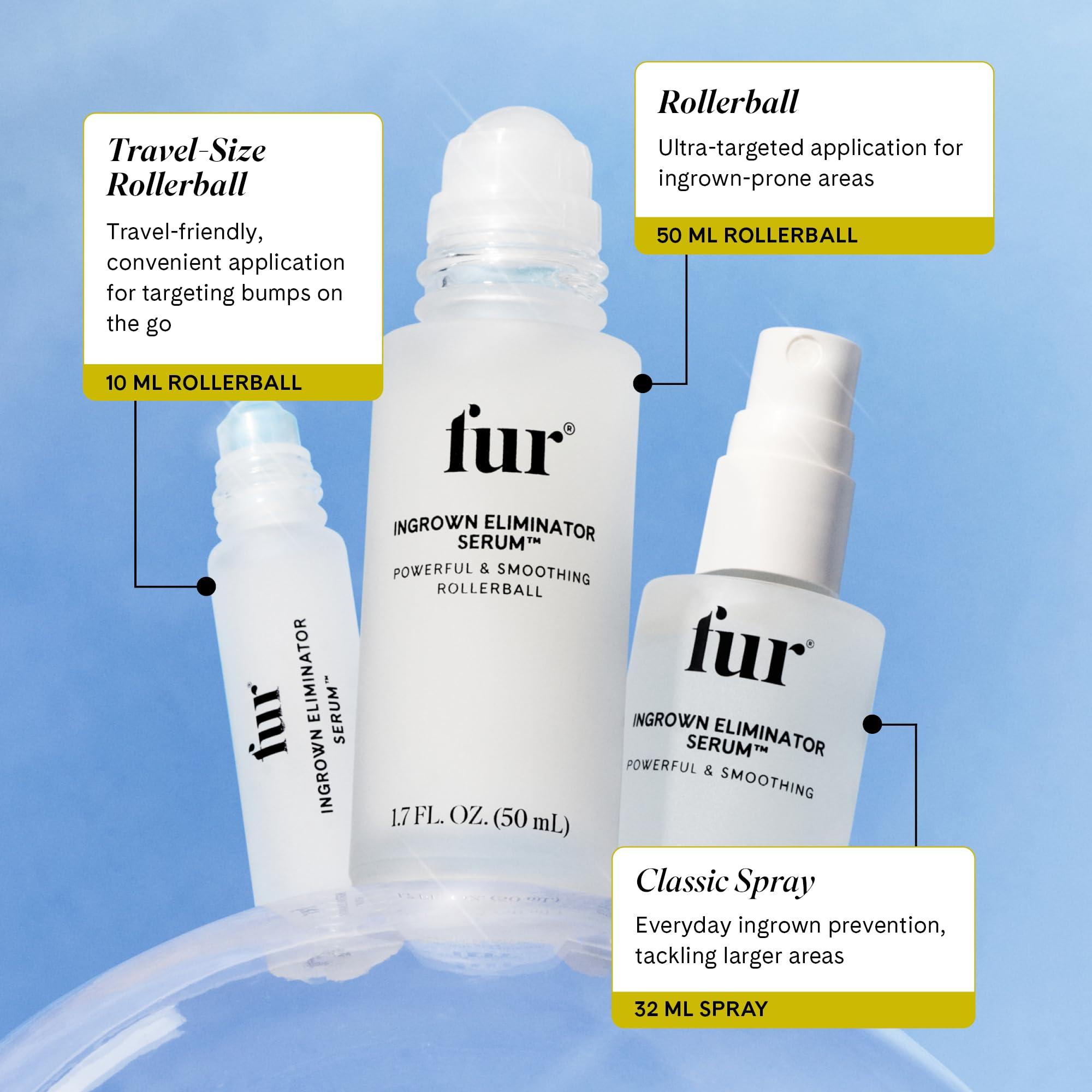 Fur Fur Ingrown Eliminator Serum Rollerball Travel Size - Powerful Ingrown Hair Treatment Serum With AHAs and BHAs to Treat and Prevent Ingrown Hairs and Bumps, Hydrates and Soothes Irritated Skin - 10 ml