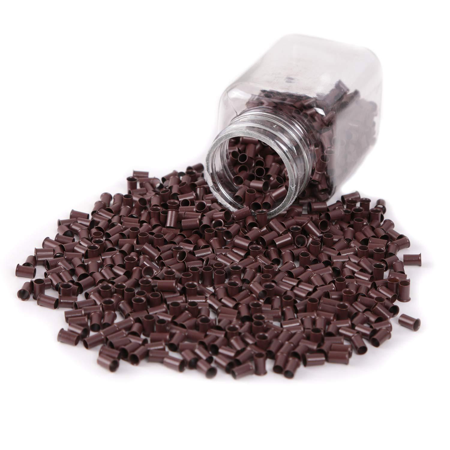 NOEYUN NOEYUN 1000pcs 3.4x3.0x6.0mm flare Euro Lock copper tubes Micro Rings links beads for stick I tip hair extensions (5#BROWN)