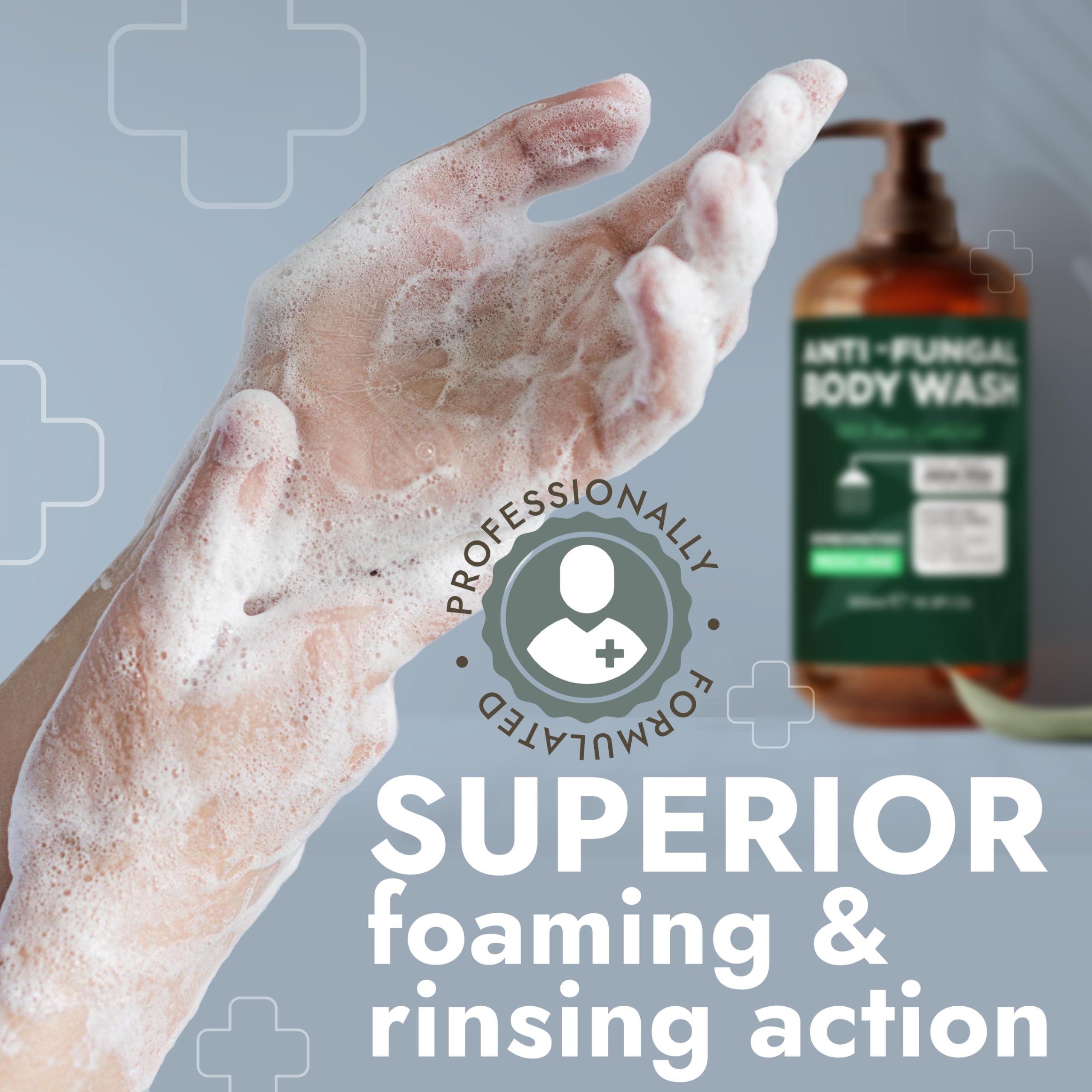 Terramed Just Think Comfort Antifungal Body Wash with Tea Tree Oil | Antibacterial Soap for Back Acne,Treats Ringworm, Eczema & Jock Itch | Antibacterial Body Soap For Men And Women | Includes Silicon Body Scrubber (16.9 oz)