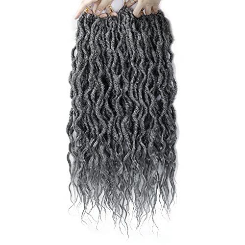 BEkjdiof Goddess Faux Locs Crochet Hair 24Inch 6Packs Pre-looped Goddess Locs Crochet Hair,Curly Locs Crochet Hair Soft Dreadlocks Faux Crochet Locs Synthetic Crochet Braids for Black Women(24'', Grey)