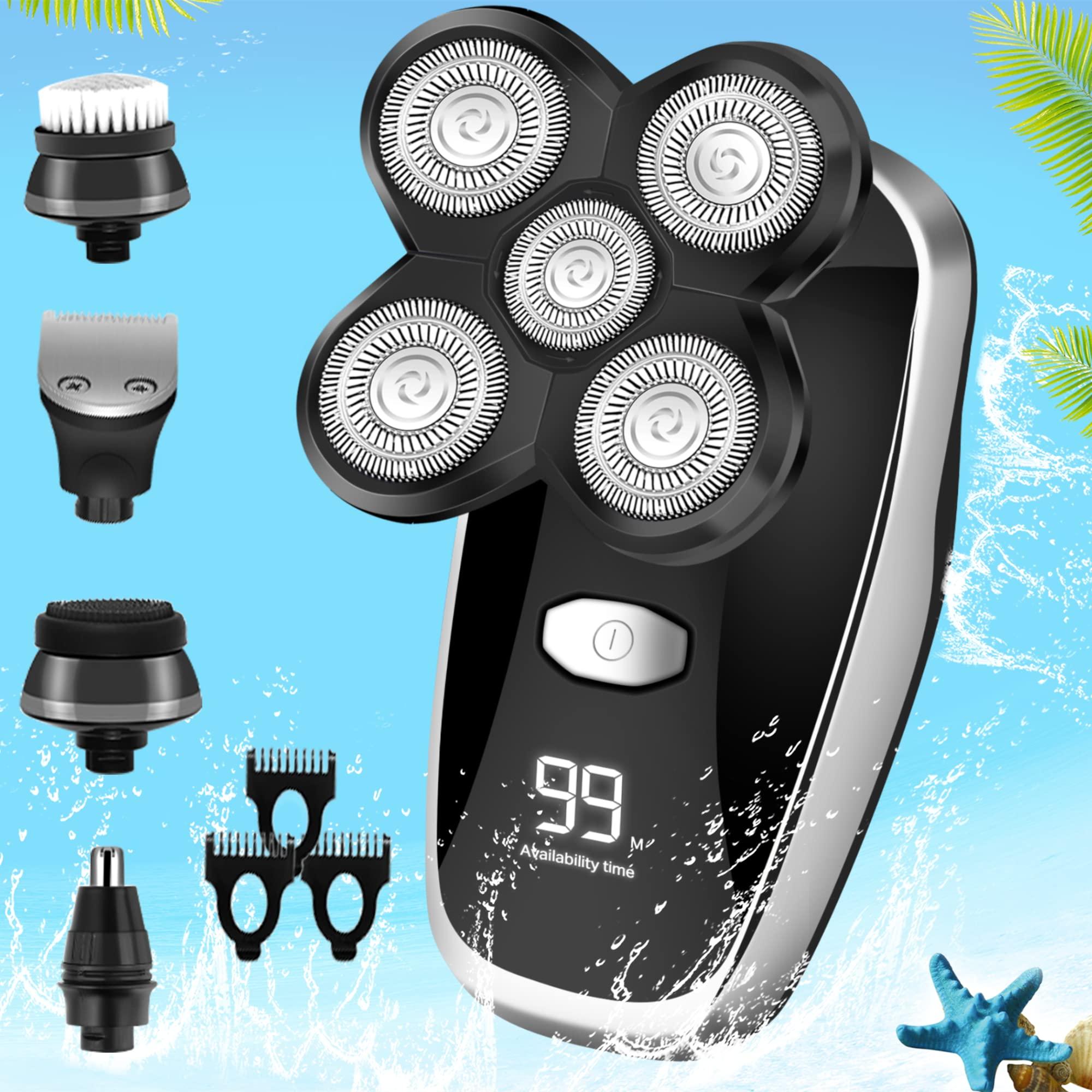 FONDFEEL FONDFEEL Head Shavers for Bald Men,Bald Shavers for Men Cordless Head Razors,5 in 1 Waterproof Wet Dry Electric Bald Head Shaver for Men Face Shaving,USB Rechargeable Rotary Shaver Facial Head Hair