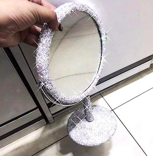 Bestbling Bestbling Bling Rhinestone Portable Magnified Double Sided Swivel Makeup Vanity Mirror, 360°Rotate Makeup Mirror Round Shaped Two-Sided Makeup Mirror (Silver)