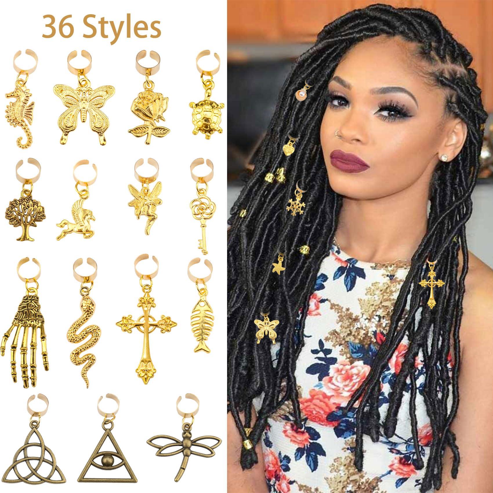JALANCY 40 Pcs Locs Hair Jewelry Braids Hair Clips Adjustable Hair Cuffs African Style Dreadlocks Hair Beads Butterfly Shell DIY Hair Pendant Charms Hair Decoration for Locs Accessories (Gold and Bronze)