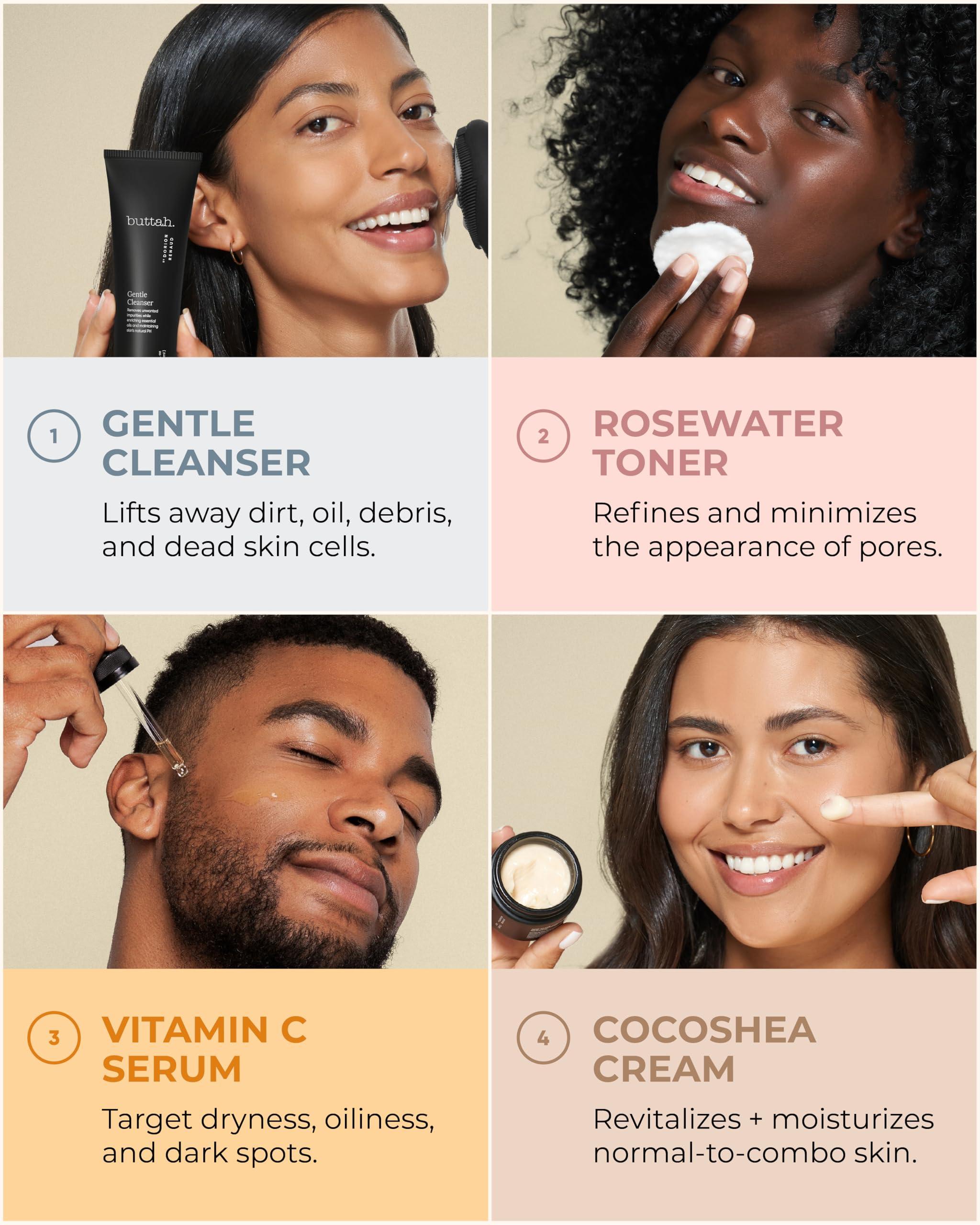 buttah. by Dorion Renaud Buttah Skin Supreme Kit for Melanin Rich Skin | CocoShea Revitalizing Cream 2 oz | Vitamin C Serum 1 oz | Cleanser 3.4 oz | Rosewater Toner 3.4 oz | Black Owned Skincare