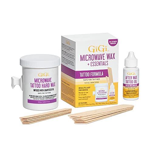 GiGi GiGi Microwave Tattoo Hard Wax Kit - Hair Removal Wax for Sensitive Skin & Tattoos, Includes After Wax Oil & Applicators, 8 oz