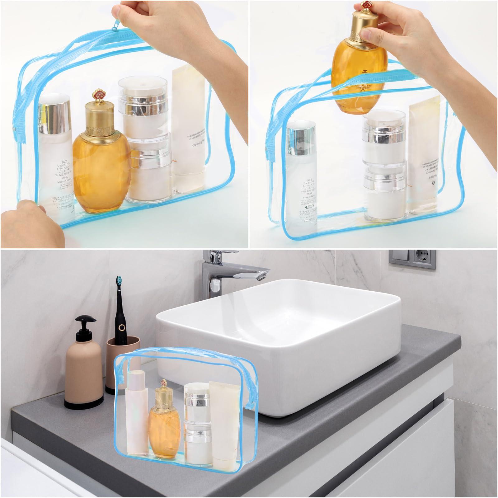 Tbestmax Tbestmax 10 Pack Clear Cosmetic Bags Makeup Bags Portable Waterproof TSA Approved Travel Toiletry Bags Large Organizer Blue, 9.8\" x 7.1\" x 2.4\"