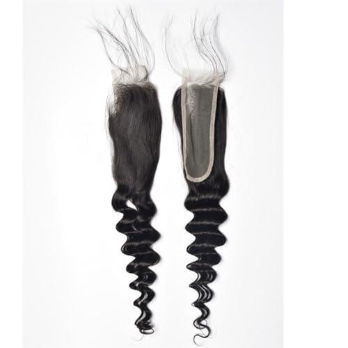 rewcoin Brazilian Loose Deep 2x6 Lace Closure 100% Unprocessed Human Virgin Hair Pre Plucked Loose Deep Wave Pre-Plucked Hairline Frontal Closure Natural Black With Baby Hair (10inch, 2x6 loose deep closure)