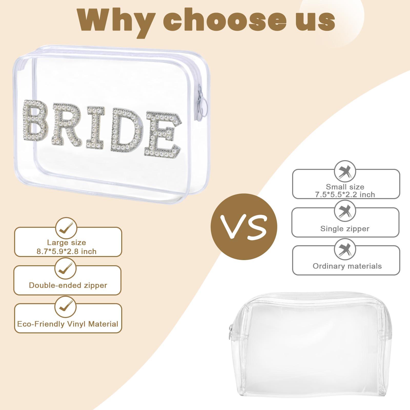 Jeletonp Jeletonp Bride Clear Makeup Bag Cosmetic Bag Waterproof Bride Toiletry Bag Mrs Pearl Rhinestone Patch Letter Bags Makeup Pouch Travel Storage Bag for Bridal Shower Wedding Bachelor Party (Bride)