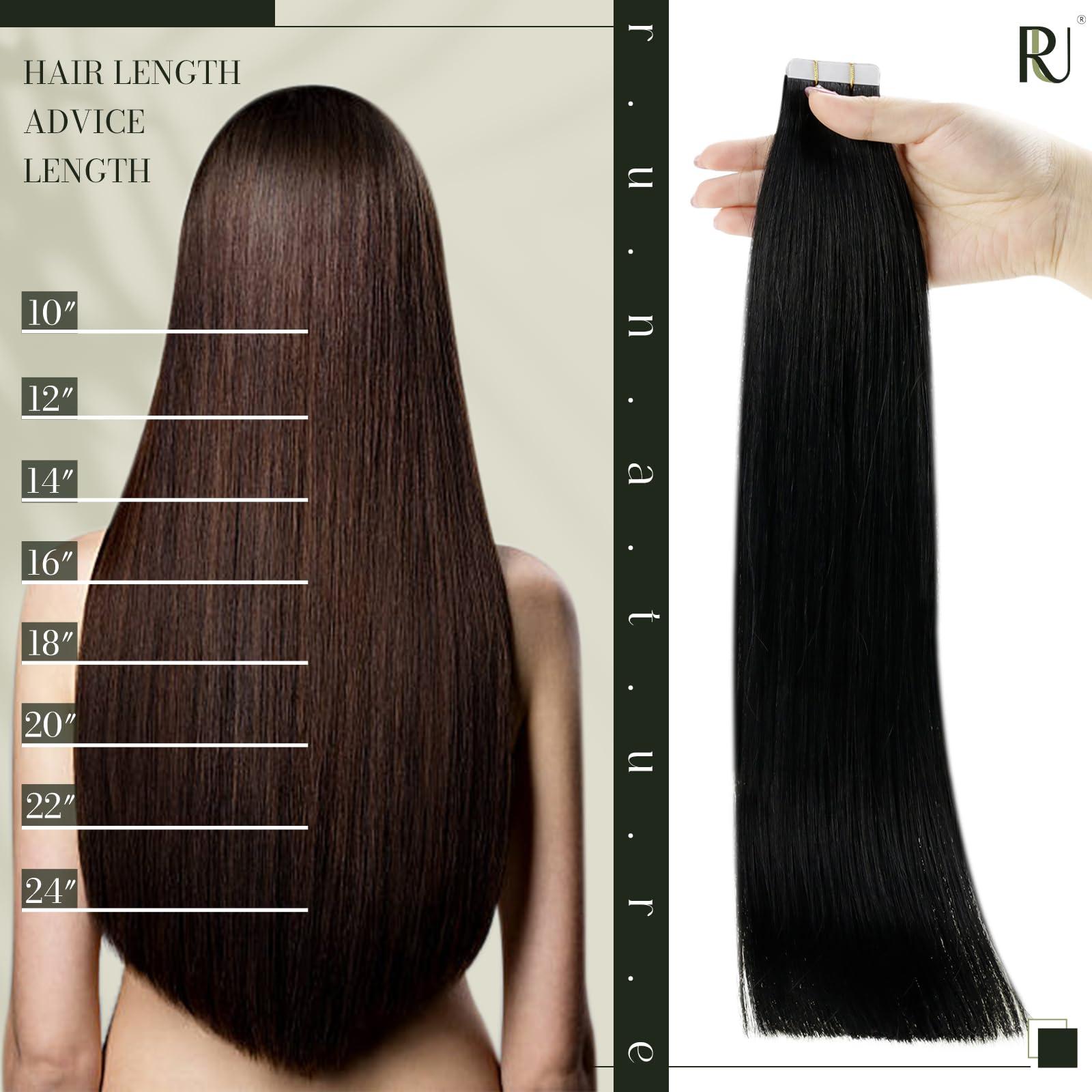 RUNATURE RUNATURE 26 Inch Tape ins Human Hair Extensions Jet Black Real Hair Tape in Extensions Human Hair Long Tape in Hair Extensions Full Ends Straight Glue in Hair Extensions Silky 50 Gram 20 Pieces
