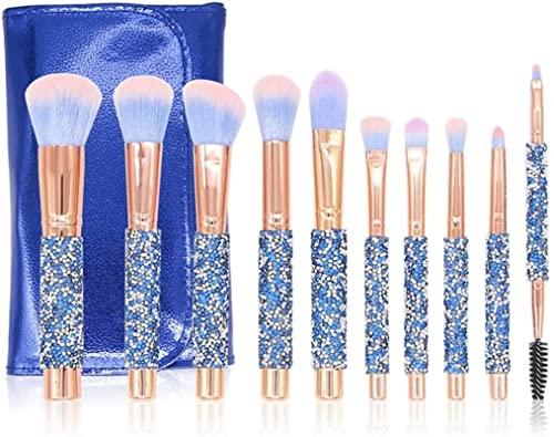 WODMB 10pcs Diamond Makeup Brushes Set Glitter Shiny Crystal Brush with PU Bag Foundation Blush Kit (Color : B)