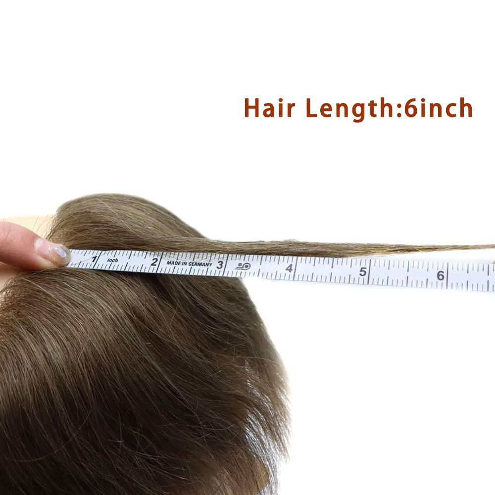 Generic Mens Frontal Hairpiece Hairline Replacement System Real Human Hair Forehead Hairline Men Hair System V-Shape Hair Topper (FS-V Poly with Lace, 17 DARK ASH BLONDE)