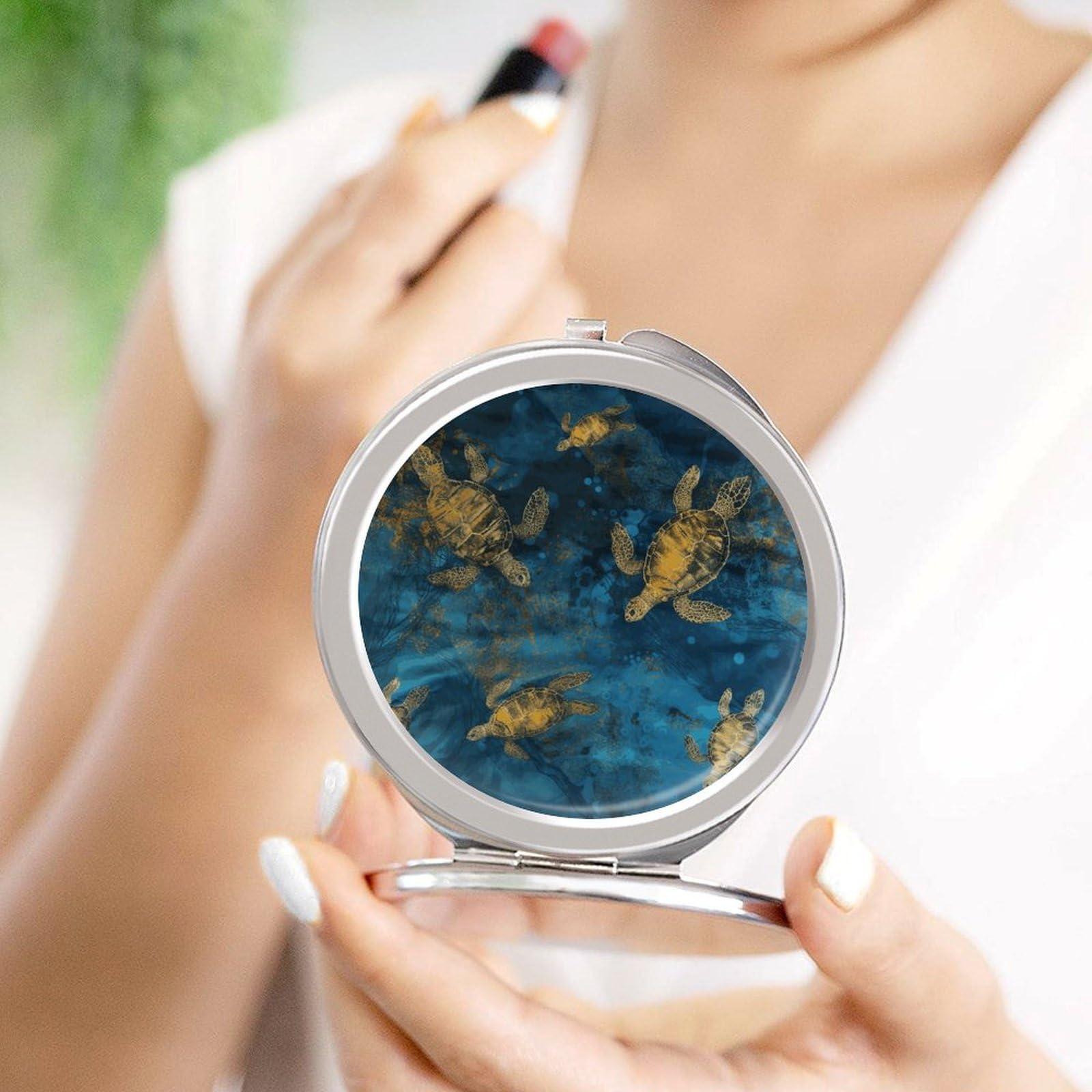 NWTRJ NWTRJ Travel Makeup Mirror Portable Folding Cosmetic Compact Mirror Sea Turtle Mini Pocket Mirror for Purses with 2 X 1x Magnification, Style
