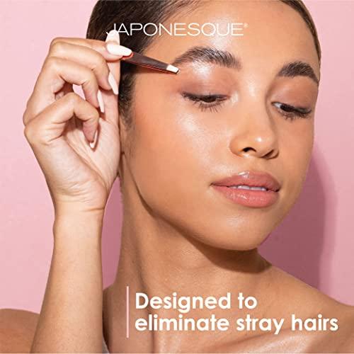 JAPONESQUE JAPONESQUE Pointed-Slant & Slant Tweezers, 2 Pack for Eyebrow Grooming, Facial Hair Removal, Rose Gold and Black, Stainless Steel
