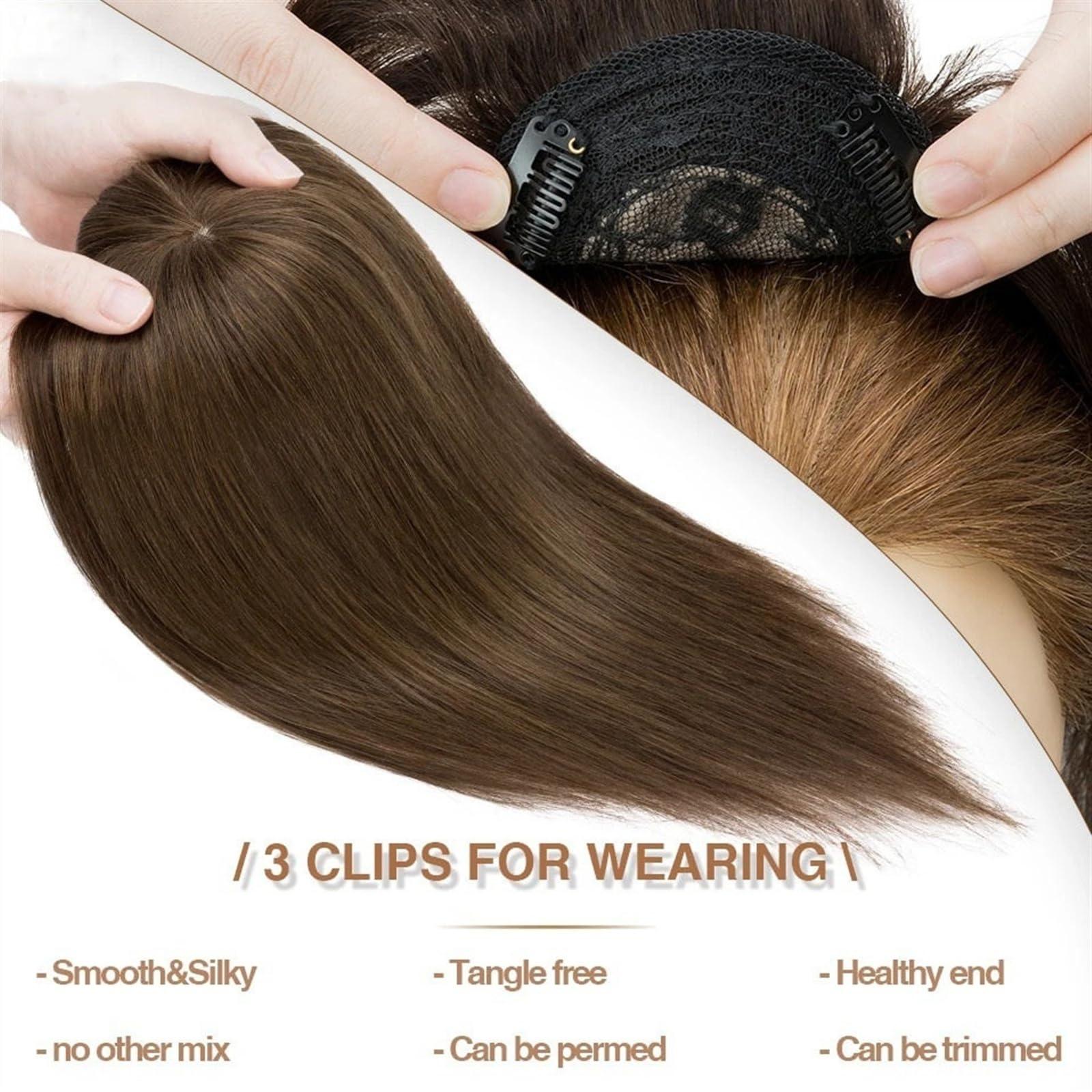 YUXING1205 Hair Toppers for Women Straight Human Hair Topper with Bangs Crown Topper Hair Pieces for Women 8.5x8.5cm Machine-made Lace Base Wiglet Topper for Thinning Hair Hair Toppers for Women Real Human Hair