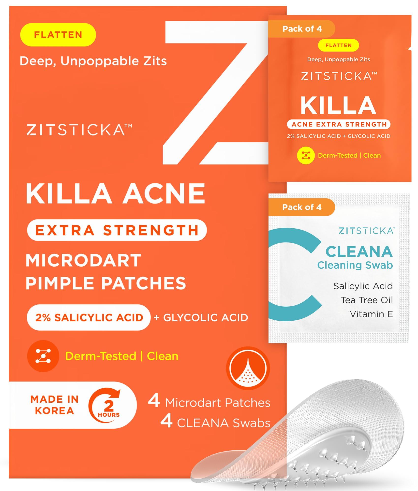 ZitSticka ZitSticka Extra Strength Killa Acne Patches for Face - World\'s Most Potent Pimple Patch with Fast-Acting Microdarts - Starts Working within 2 Hours for Deep, Early-Stage Zits & Blemish - 4 Count