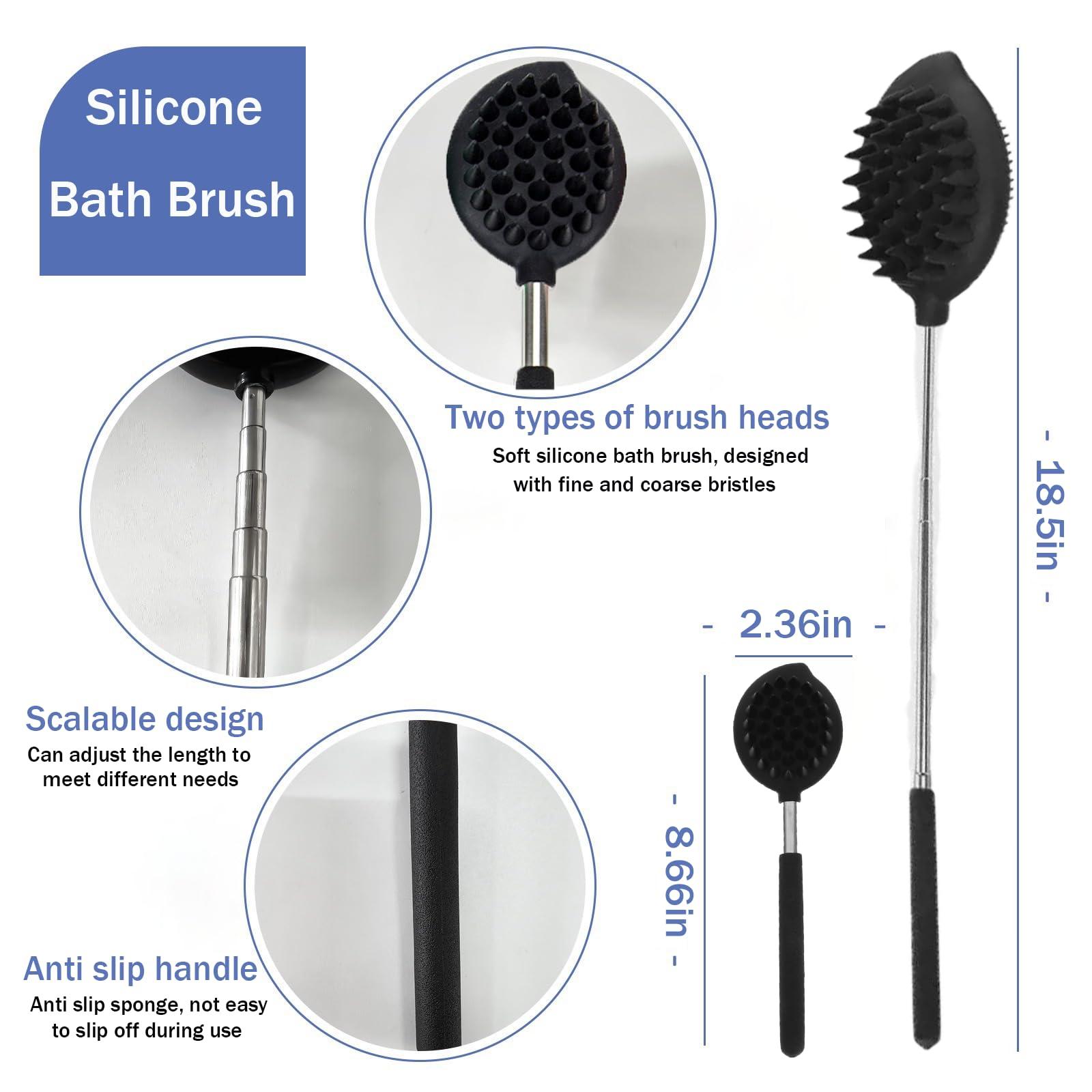 Ruxunteli Extendable Long-Handled Bath Brush, Retractable Handle (Pink)