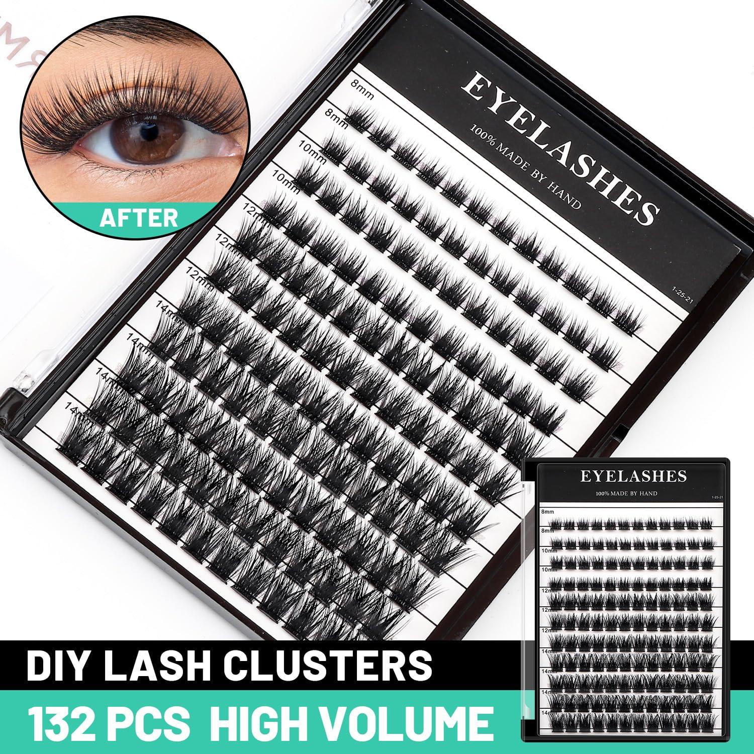 Bodermincer Bodermincer Lash Extension 132pcs D Curl 8-10-12-14mm Mixed Lash Clusters Segment Lash Clusters (January-8-10-12-14mm Mixed)