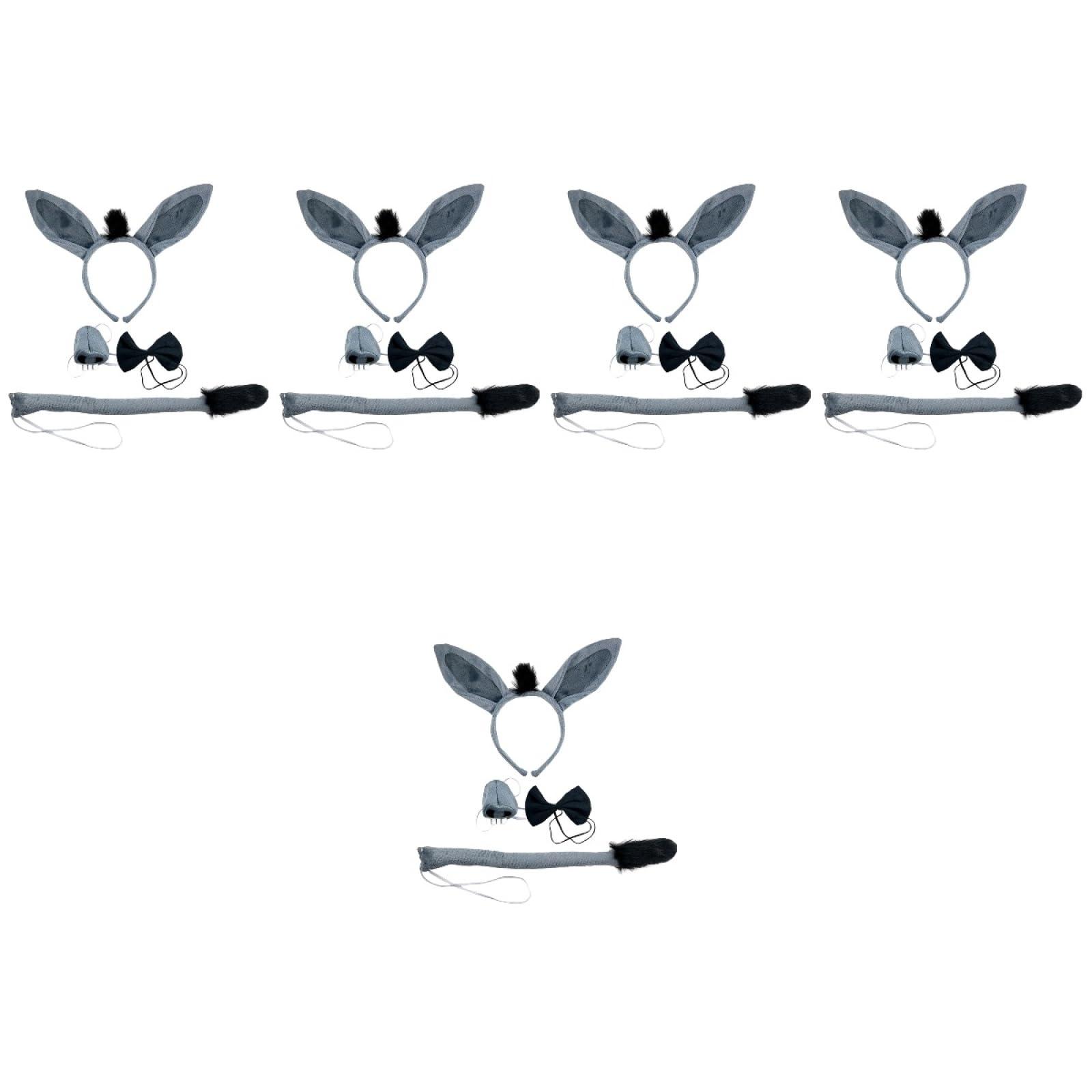Ipetboom Ipetboom 5 Sets of 4 Pcs Donkey Costume Accessory Set, Donkey Ears Headband Tail Nose and BowTie for Halloween, Animal Birthday Party, Christmas, Cosplay Dress Up Party Decorations