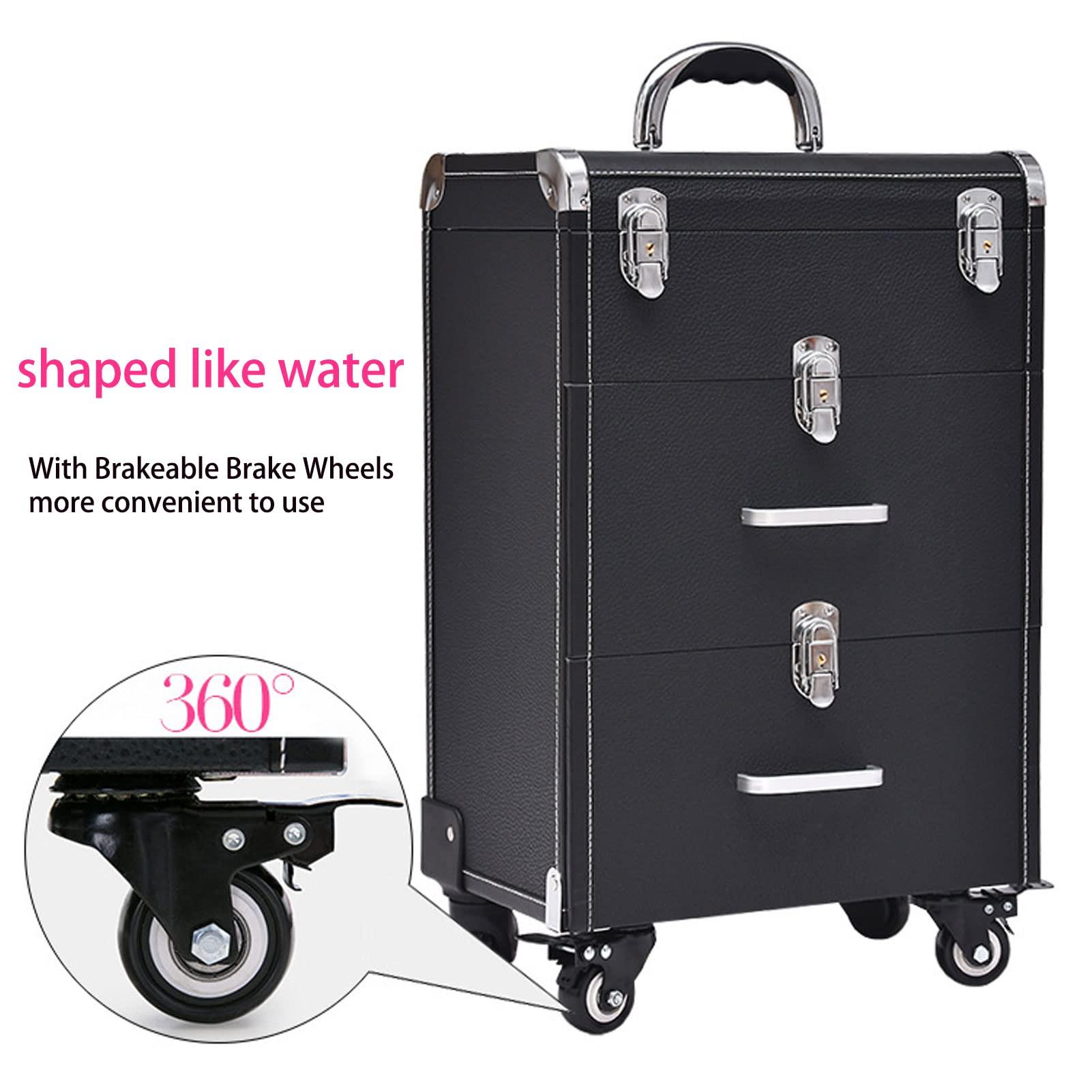 DWLOMHE DWLOMHE Rolling Makeup Train Case Cosmetic Train Case Large Vanity Case with Wheeled Organizer Travel Beauty Vanity Handle Case