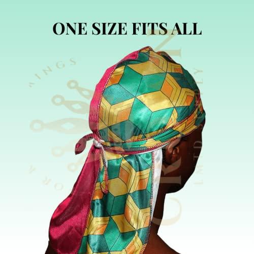 FOR KINGS. BY KINGS CROWN LMTD SUPPLY Anime Durag and Silk Bonnet 2pcs Set for Men Women, Silky Design Satin Fabric Comfort Compression, Burgundy Gold