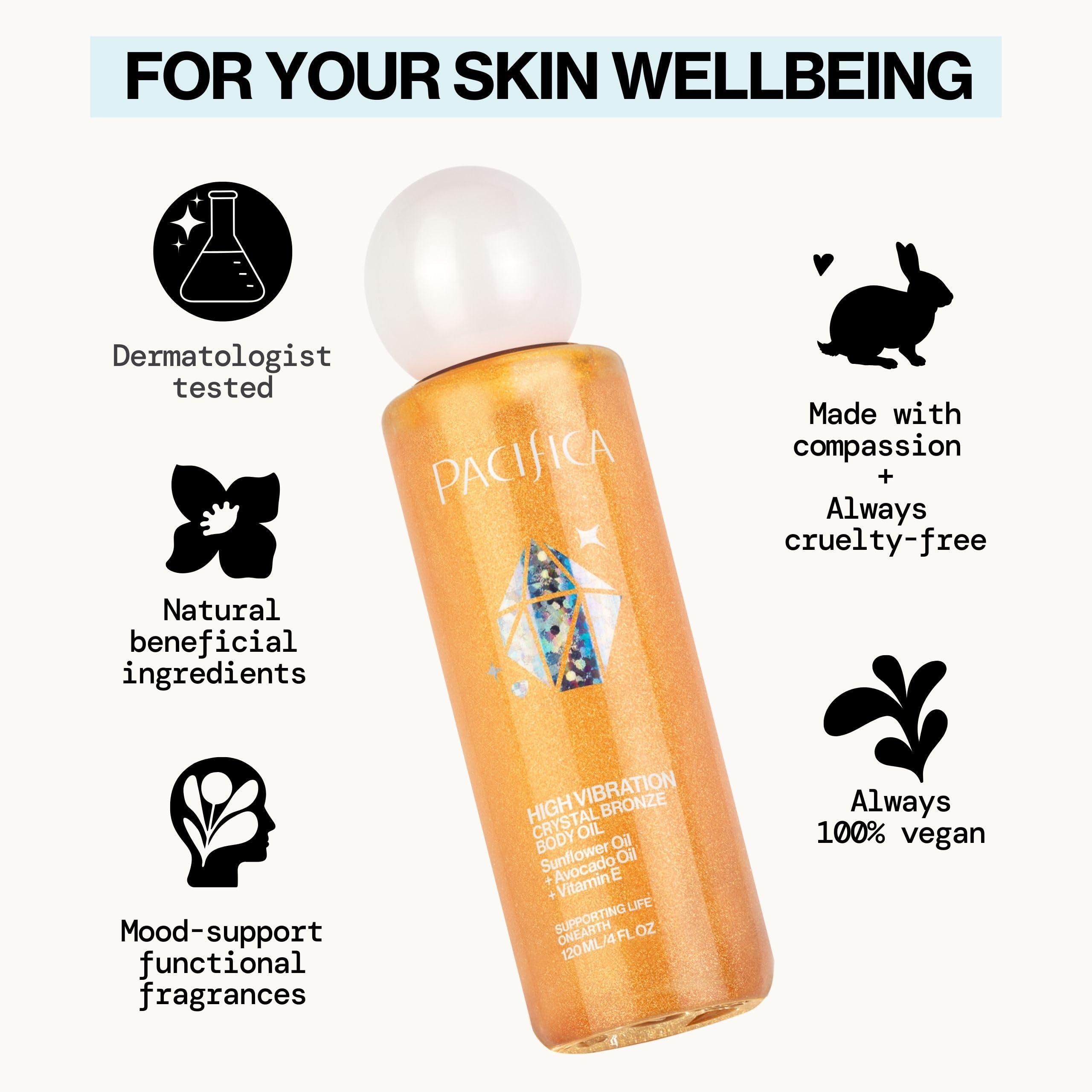 Pacifica Pacifica Bronzing Body Oil Crystal Bronze Shimmering Oil for Natural Sun-Kissed Glow, Hydrating Body Illuminator, Vanilla Coconut Scent, Vegan & Cruelty-Free, Clean Beauty, 4 fl oz