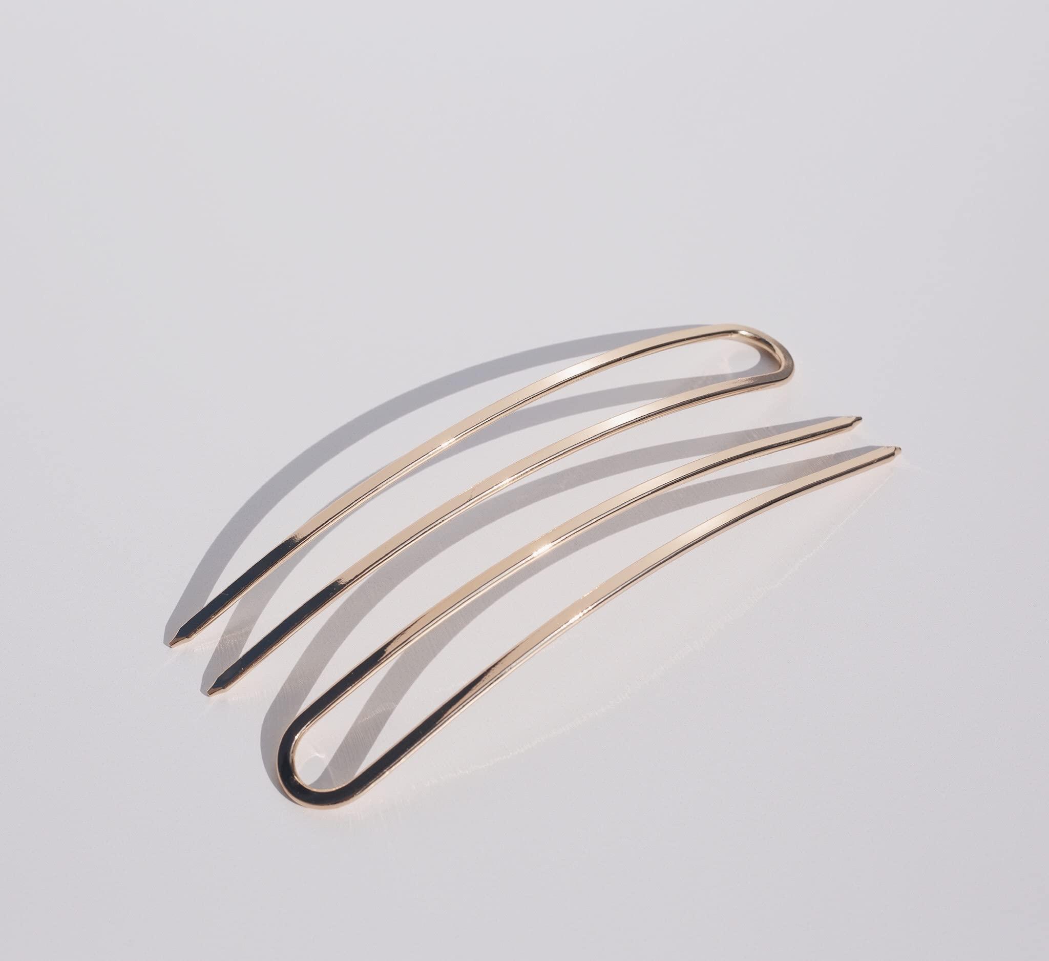 Kristin Ess Kristin Ess French Pin Set of 2 - U Shaped French Hair Pins for Buns, Chignons, Wedding Updo Hairstyles and Top Knots - Hair Styling Accessories for Women - Gold