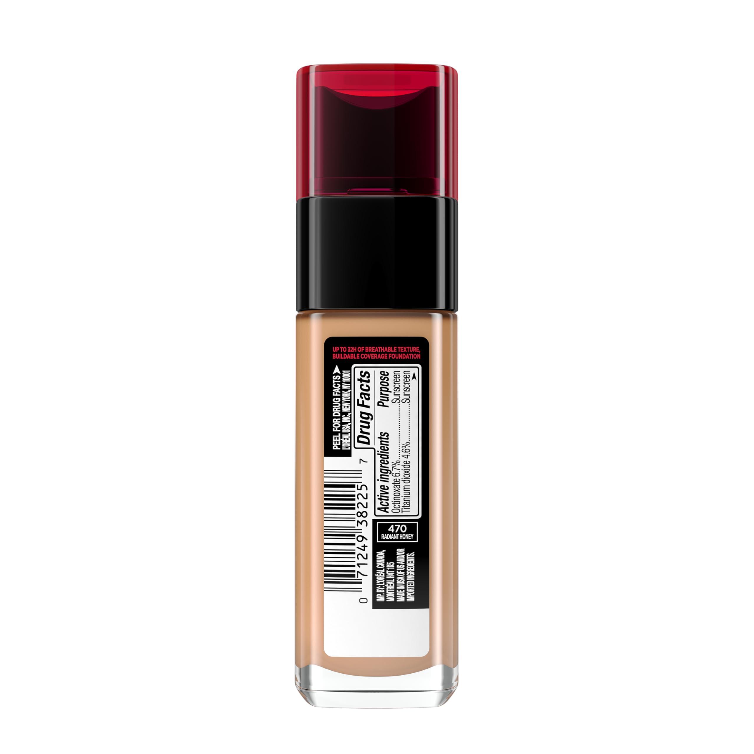 L'Oréal Paris L\'Oreal Paris Makeup Infallible Up to 32 Hour Fresh Wear Lightweight Foundation, 470 Radiant Honey, 1 Fl Oz, Packaging May Vary
