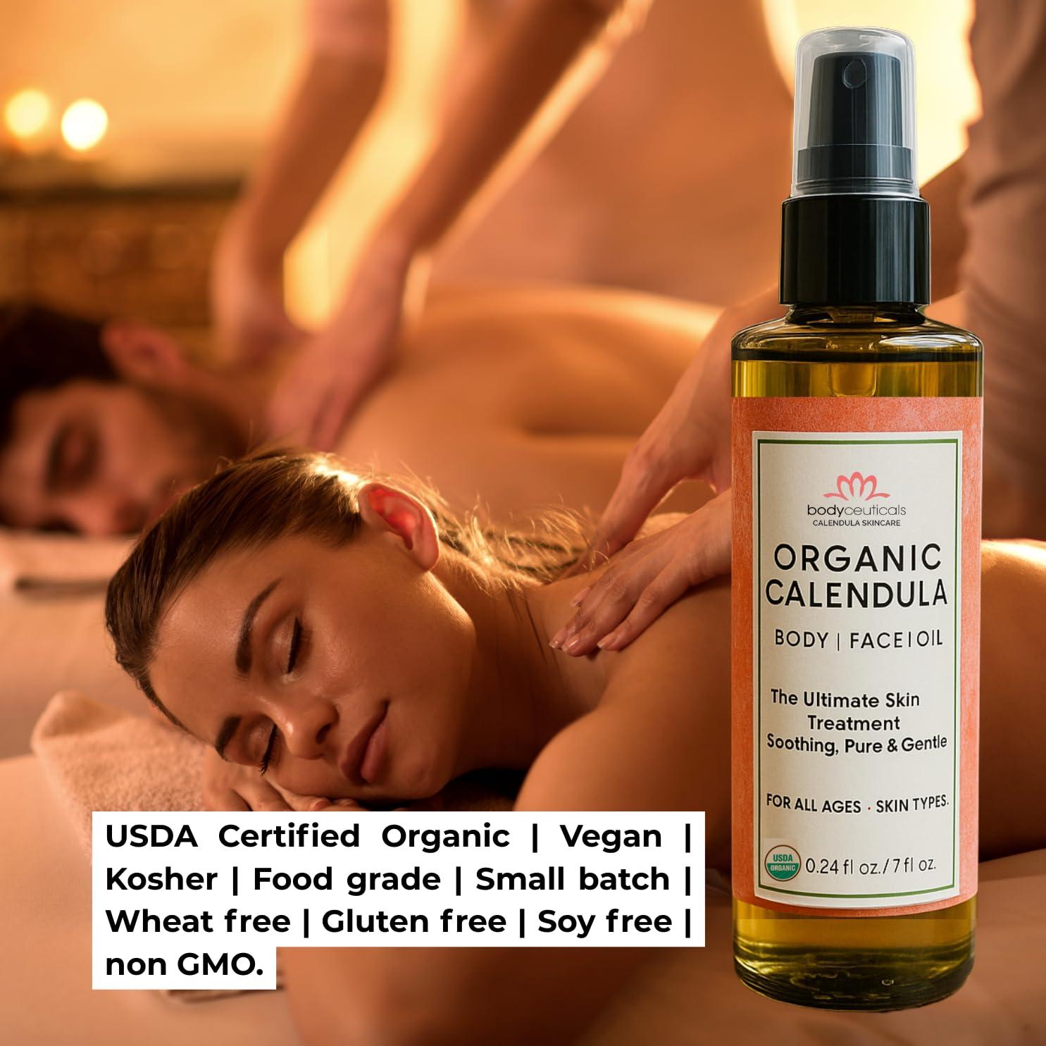 Bodyceuticals Calendula Skincare, Bodyceuticals Ca Bodyceuticals 100% Certified Organic Calendula Oil - High Potency Farm Fresh Flower & Olive Oil | Moisturizing Skincare & Repair| Non-GMO | Vegan | Kosher | Wheat-Free | Gluten-Free | Soy-Free | 7.5oz