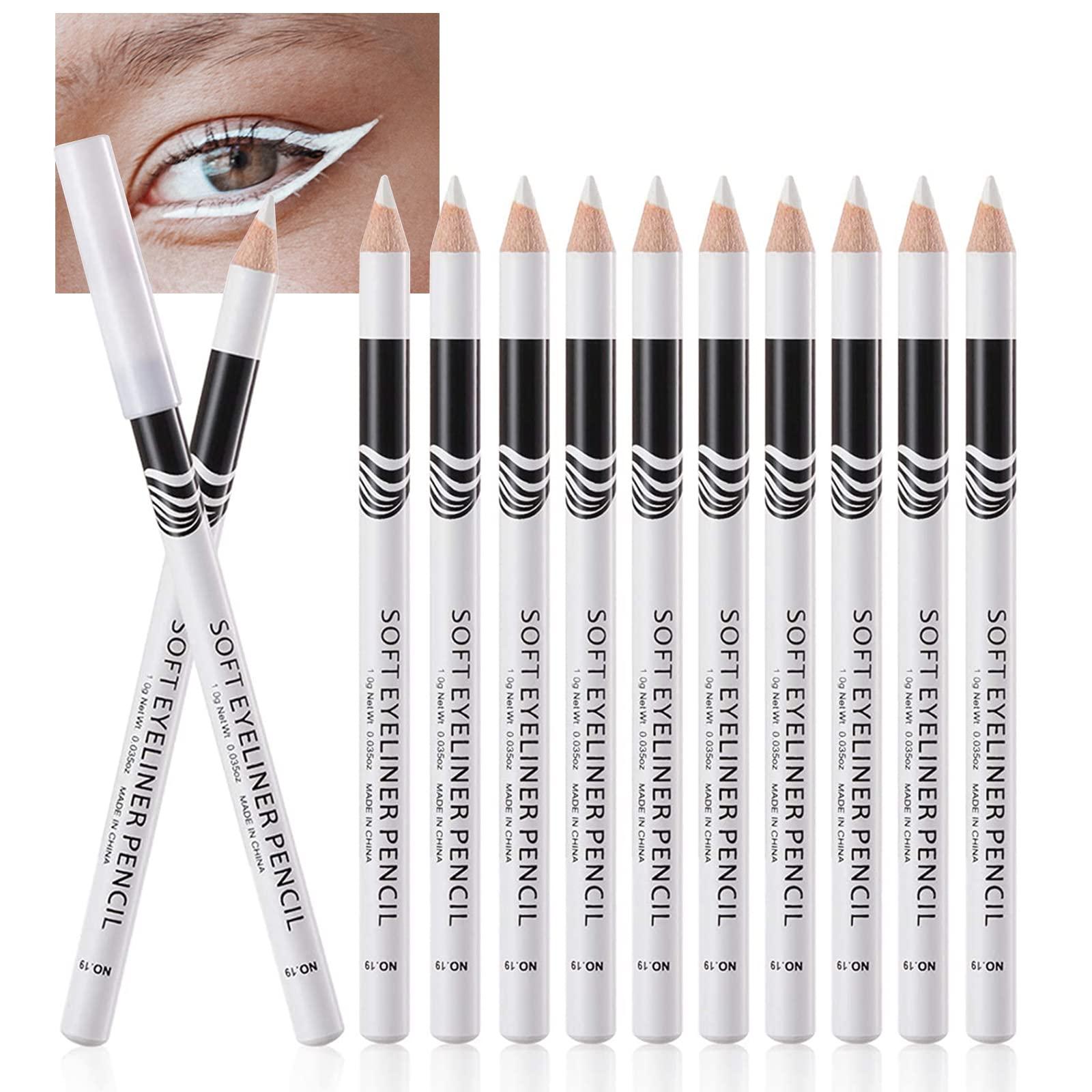 DekRion White Eyeliner Pencils, 12PCS Professional Highlighters Eye Liner Pencils Eye Brightener, White Eye Liners Makeup Pencils Waterproof Long-lasting Eyeshadows Beauty Makeup Tools for Women