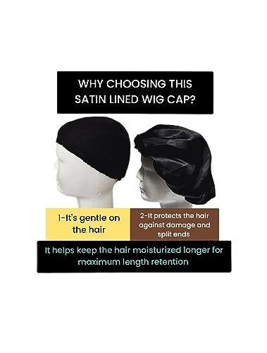 Revealed Pearl Satin lined wig cap, wig cap, wig cap for lace wig (Black)