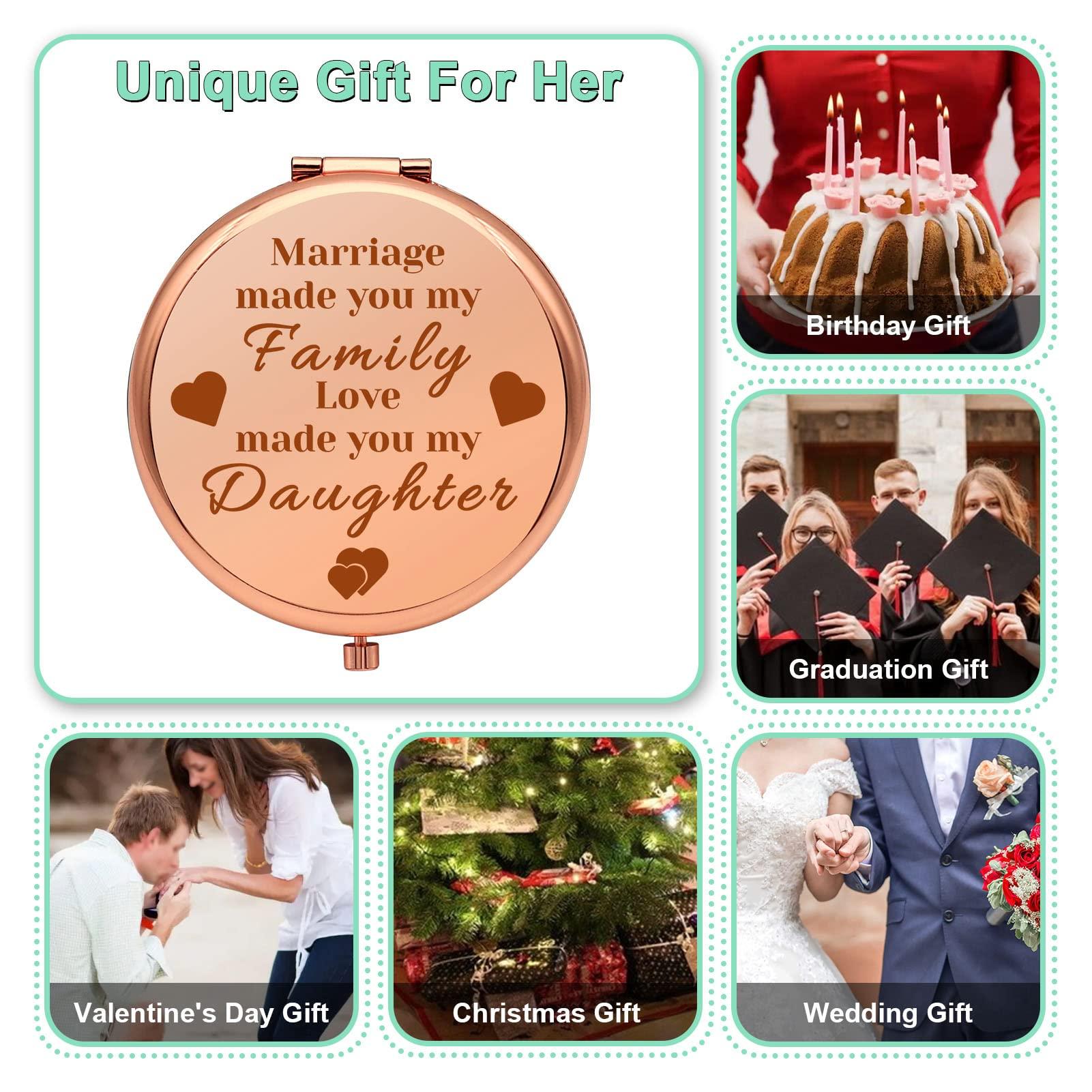 Mwphuy Daughter in Law Gift from Mom Compact Makeup Mirror Birthday Gift for Daughter in Law Bride to Be Present Bridal Shower Present for Women Folding Makeup Mirror Mothers Day Engagement