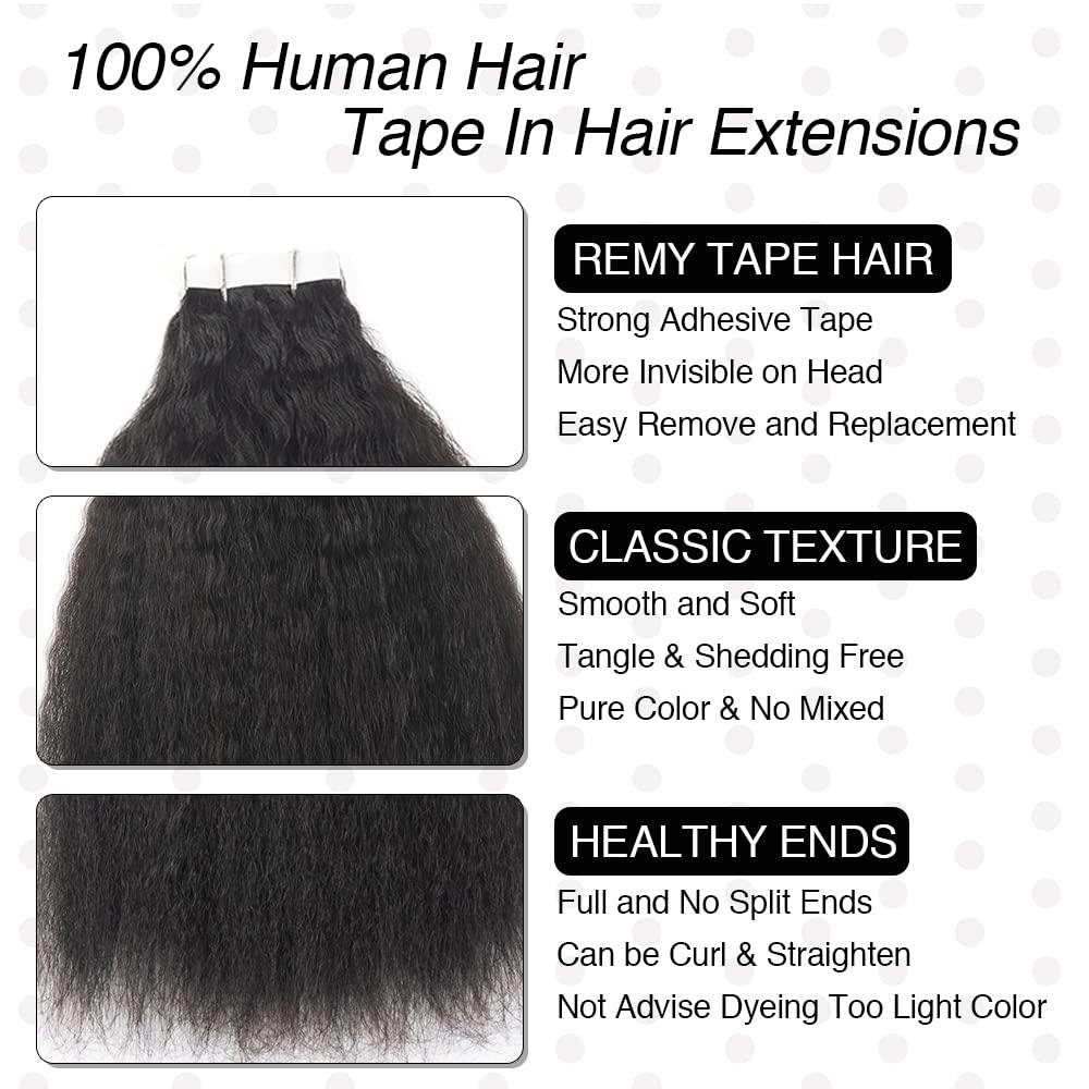 N NIAWIGS Kinky Straight Tape In Extensions Human Hair for Black Women Niawigs Tape In Hair Extensions 100% Human Hair 40pcs Kinky Straight Tape Ins 100G Natural Black 24 Inches