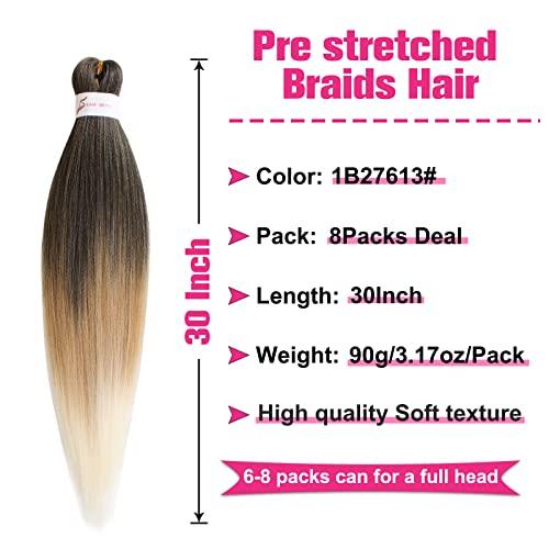Union Beauty Unionbeauty Pre Streched Braiding Hair 30 Inch 8 Packs Ombre Brown Blonde Long Brading Hair Soft Yaki Texture Easy Braid Hair for Braids Hot Water Setting Synthetic Crochet Hair Extensions (1B27613#)