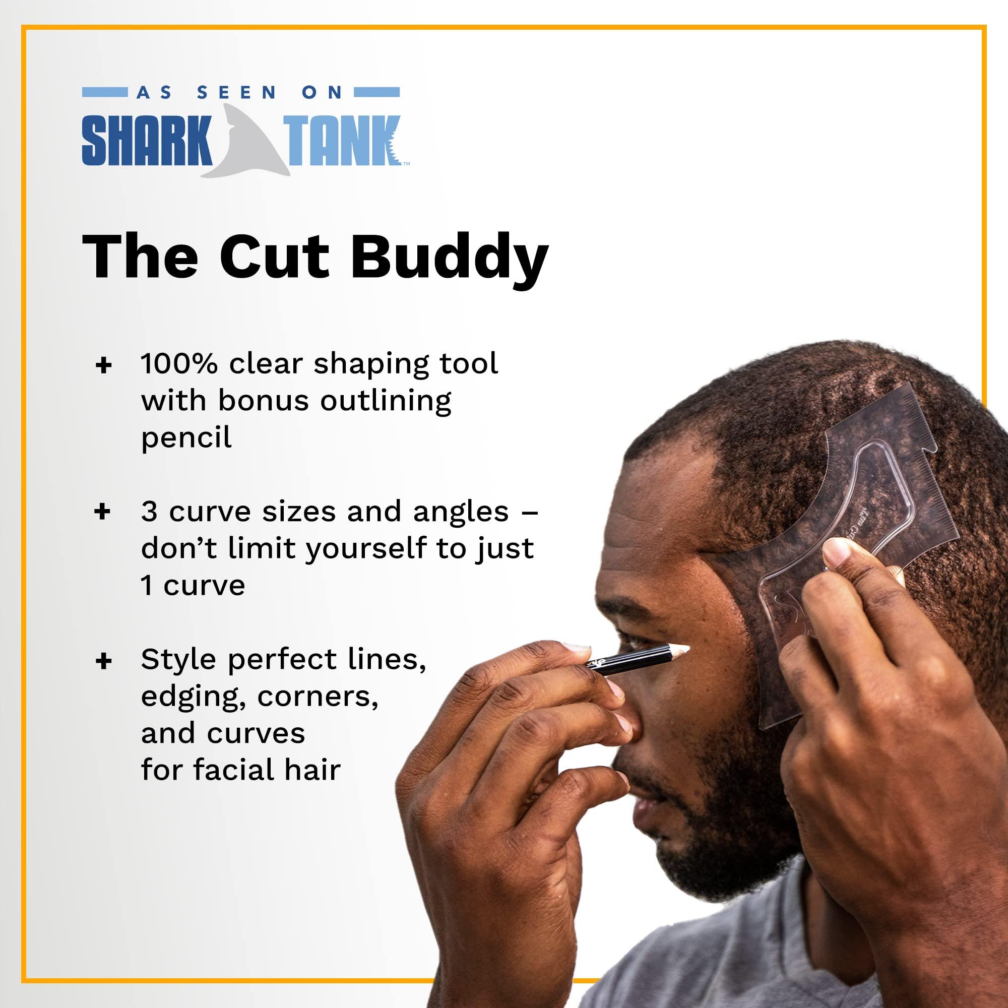The Cut Buddy Shaping + Styling Tool for Men, Clear Guide with Barber Pencil to use with Trimmer or Razor for Beard, Hairline, Mustache, & Faces, The Cut Buddy