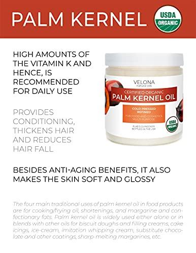 velona velona USDA Certified Organic Palm Kernel Oil - 8 oz | 100% Pure and Natural Carrier Oil | Refined, Cold Pressed | Face, Hair, Body & Skin Care | Use Today - Enjoy Results