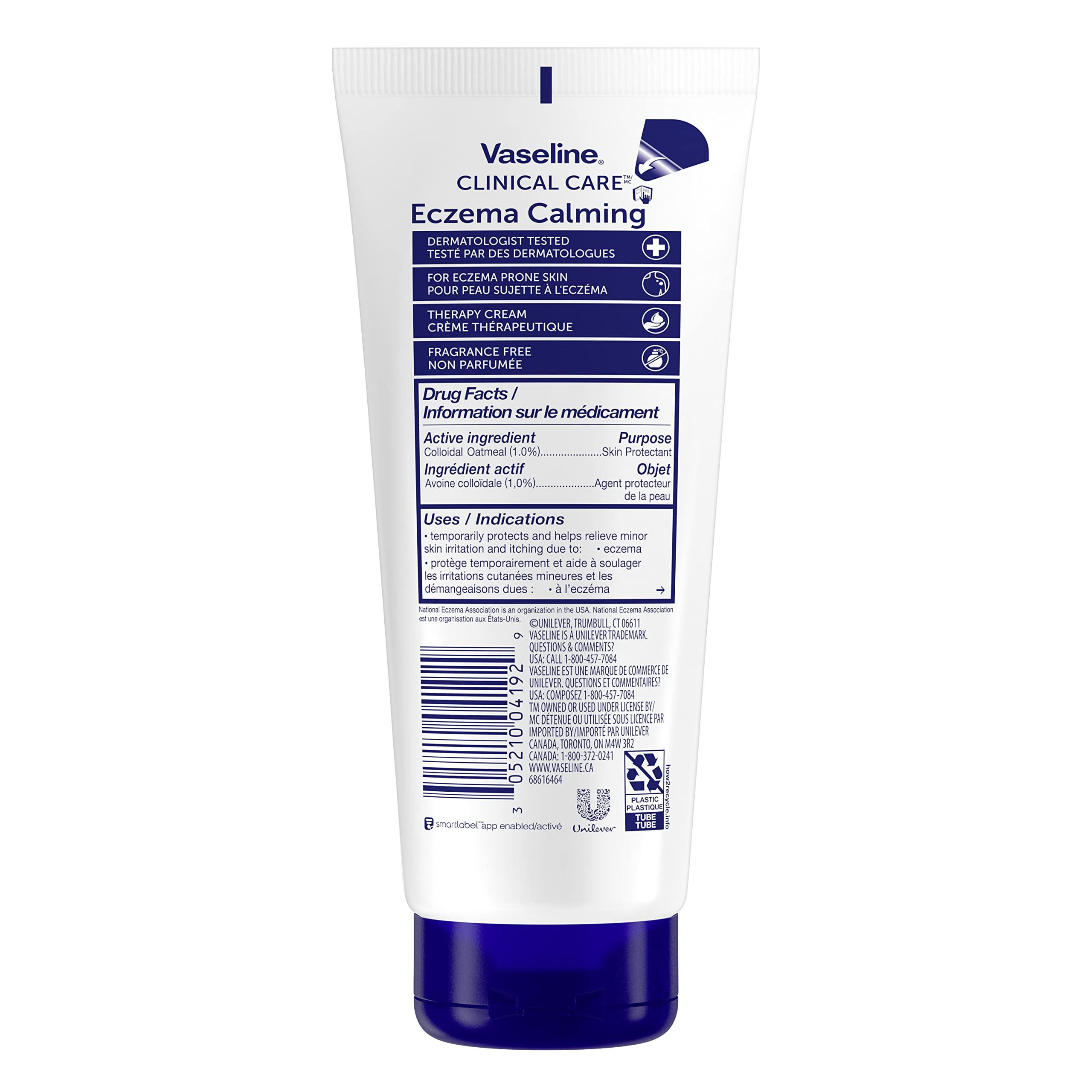 Vaseline Vaseline Eczema Lotion, Calming Therapy Cream 2-Pack with Colloidal Oatmeal + Original Vaseline Lip Therapy for Dry Lips with Petroleum Jelly (3 Piece Set)