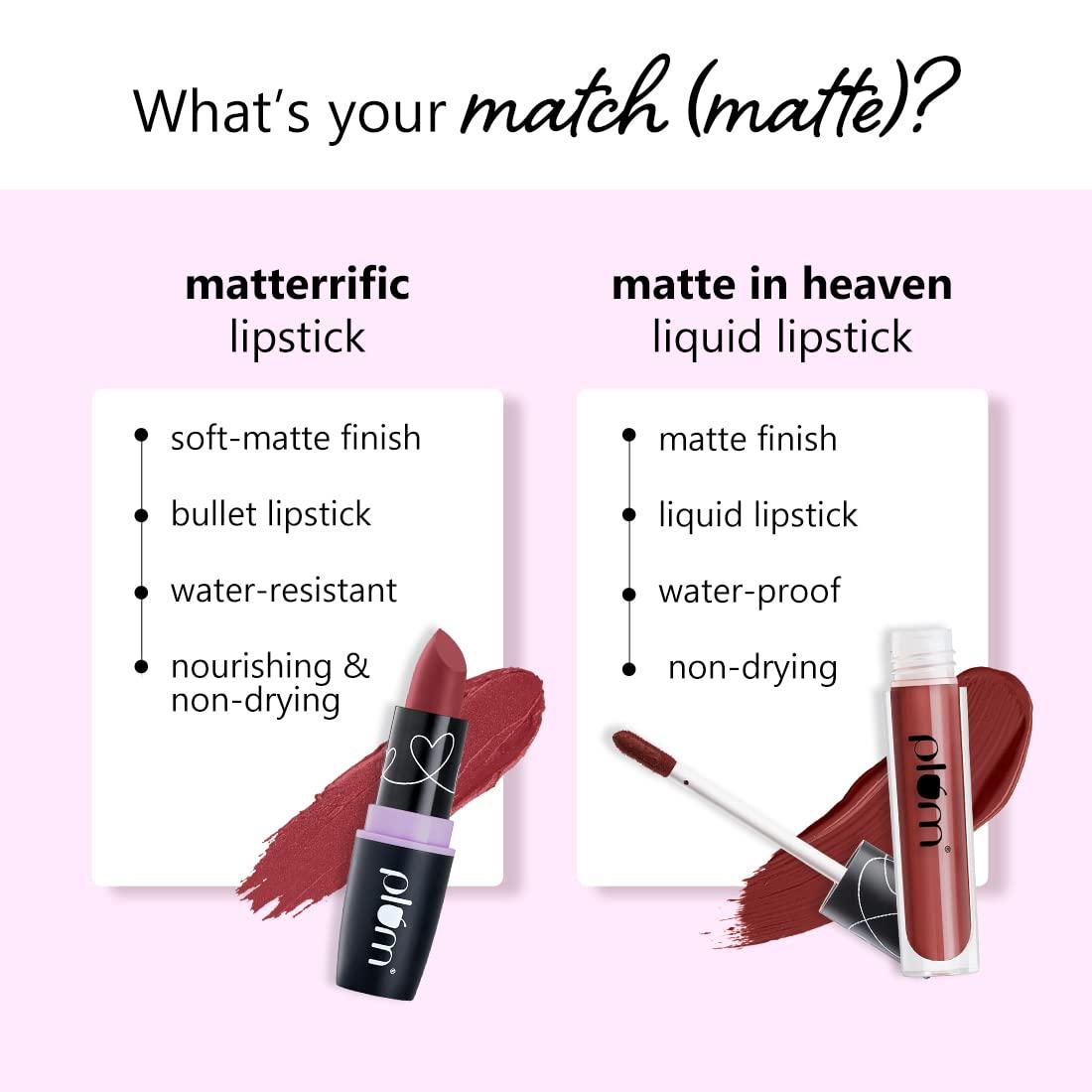 Plum Plum Matterrific Lipstick Highly Pigmented Nourishing & Non Drying 100% Vegan & Cruelty Free (1 Count (Pack of 1)) (Peach Please - 122 (Peachy Brown Nude))