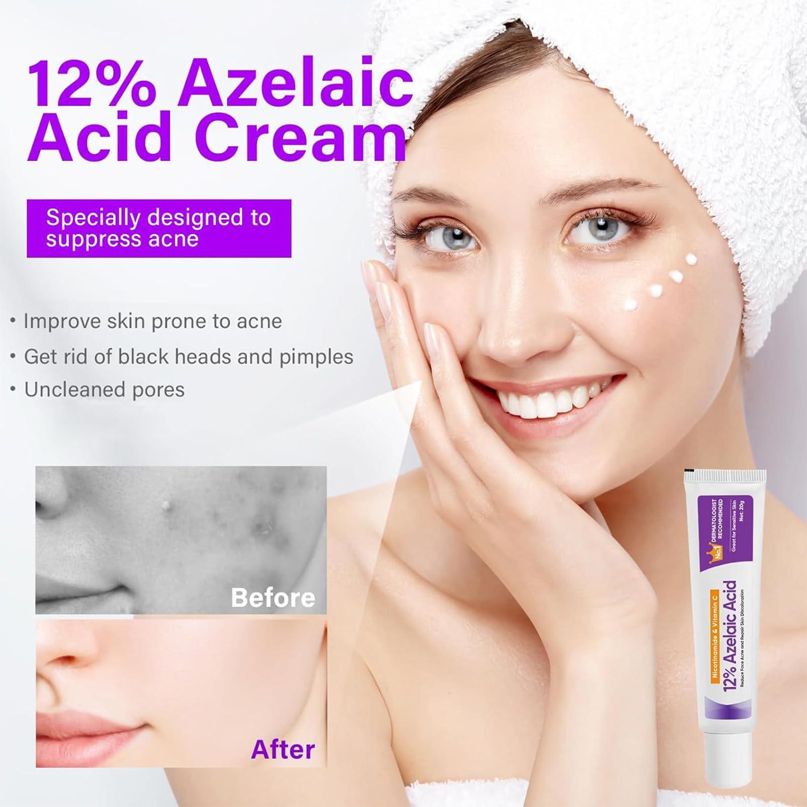 ISHERBIN Azelaic Acid Serum, Booster 12% Azelaic Acid Cream, Niacinamide & Vitamin C for Face, Facial Cream, Balance Excess Sebum,Smoothing Skin and Blemish,Pore Cleansing 1pcs
