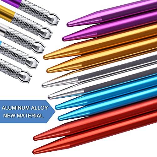 KAIQIKAIXI Microblading Pens 10 Pieces Manual Eyebrow Pens Microblade Pen Aluminum Microblading Hand Tools Light Manual Microblade Tool Microblade Holder Additional 10Pcs Round Needles