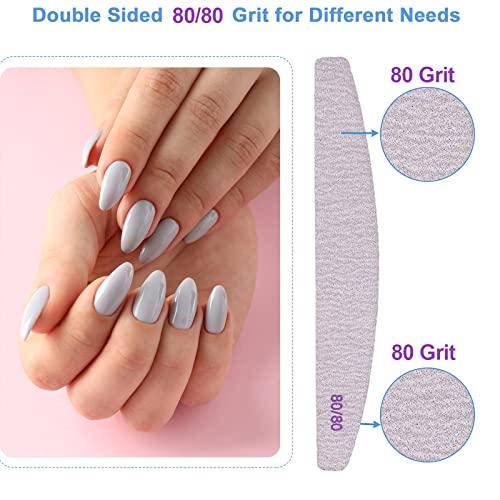 AhaTopia Nail Files 80/80 Grit (100 Pack), Emery Boards for Acrylic Nails and Gel Nails, Coarse Nail File 80 Grits Double Sided Emory Board Professional Nail Filers Reusable Washable Manicure Curved Gray Bulk