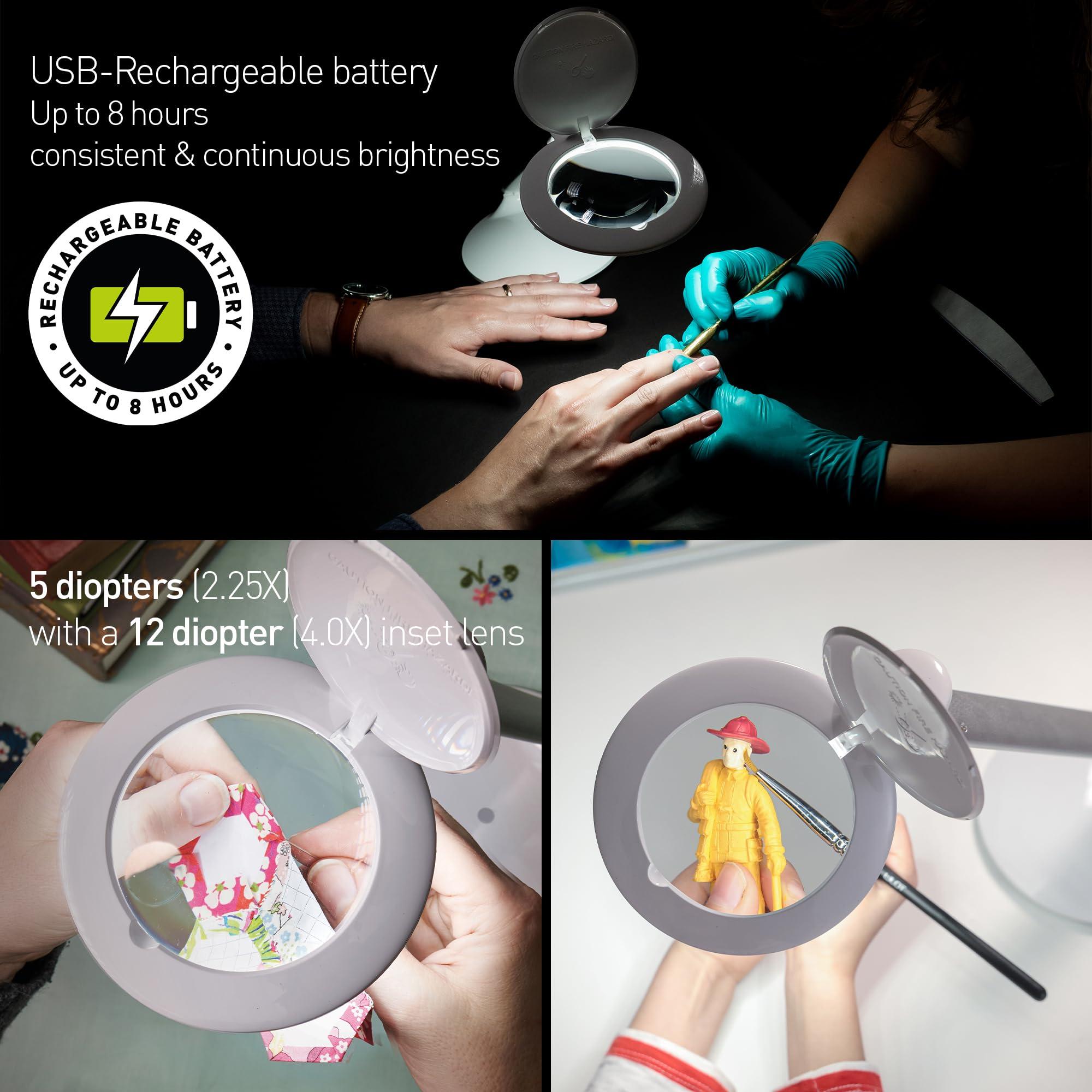 Daylight Daylight Company Halo Go Magnifier Lamp, Rechargeable USB, Portable, Lightweight, Desk Lamp Reading, Hobbies, Sewing, Crafts, Nail Salon, Handcrafts and More, Colour Temperature: 6,000 K, White