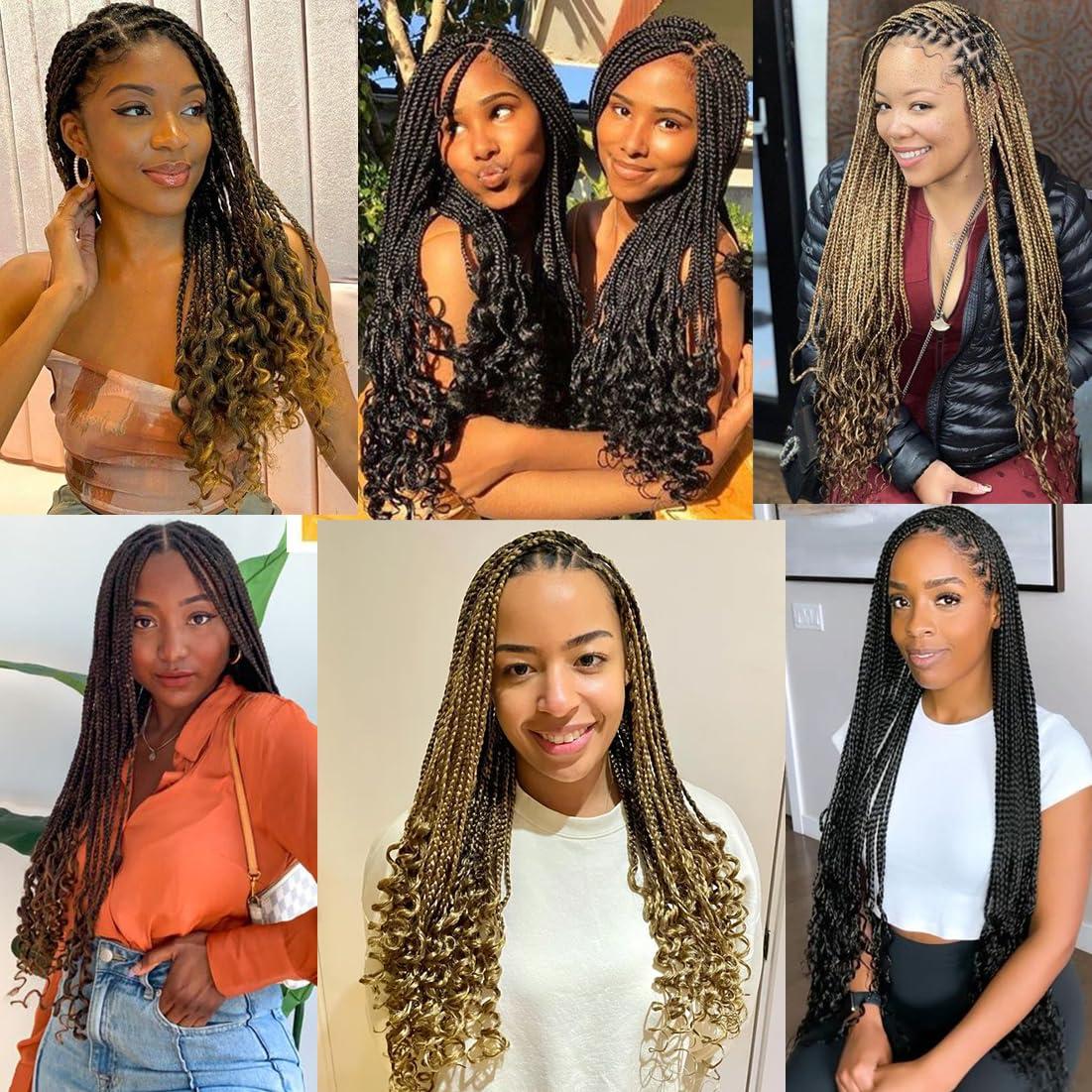 DDvation 24 Inch Crochet Box Braids Hair with Curly Ends Pre looped Goddess Box Braids Crochet Hair Box Braids Braiding Hair Crochet Braids Hair for Women(24 inch,1B)