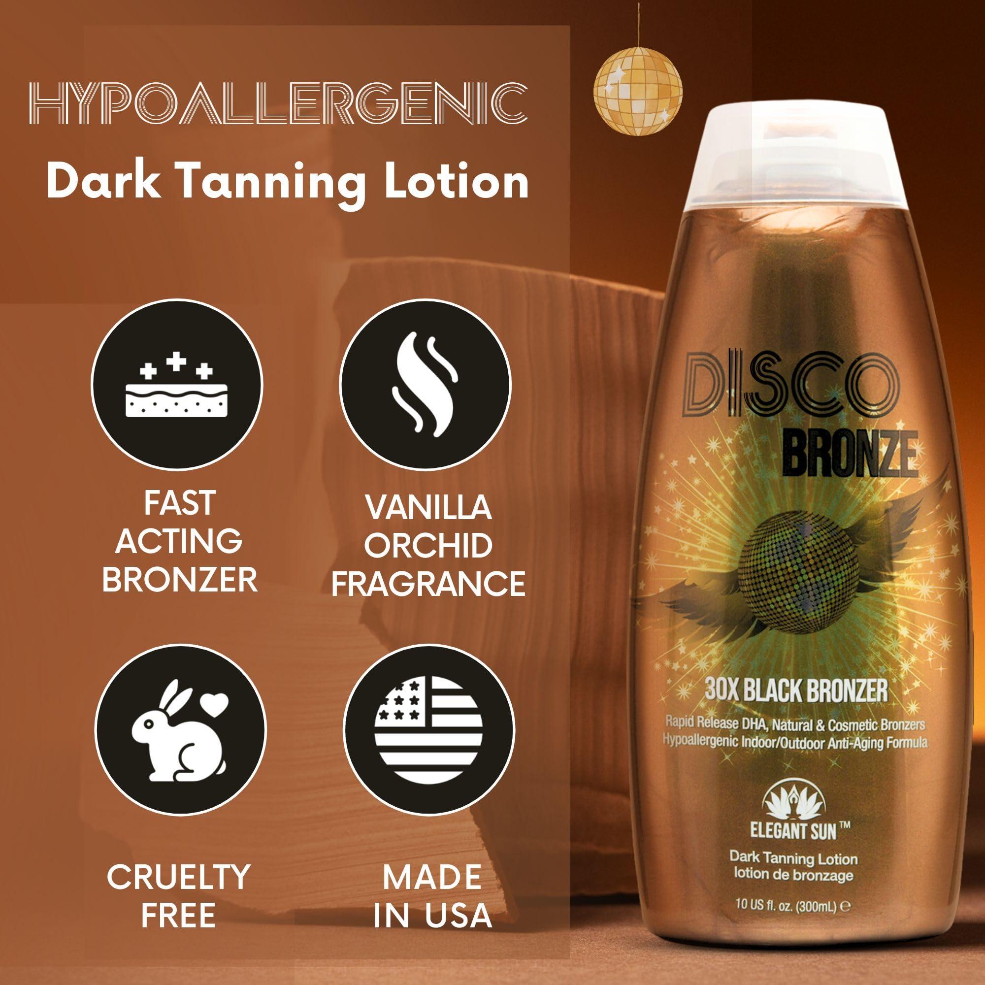 Elegant Sun Disco Bronze Tanning Bed Lotion with Self Tanner 30X DHA, Indoor Tanning Lotion Accelerator for Tanning Beds, Hypoallergenic Outdoor Bronzing Tanning Lotion to Get Dark Fast