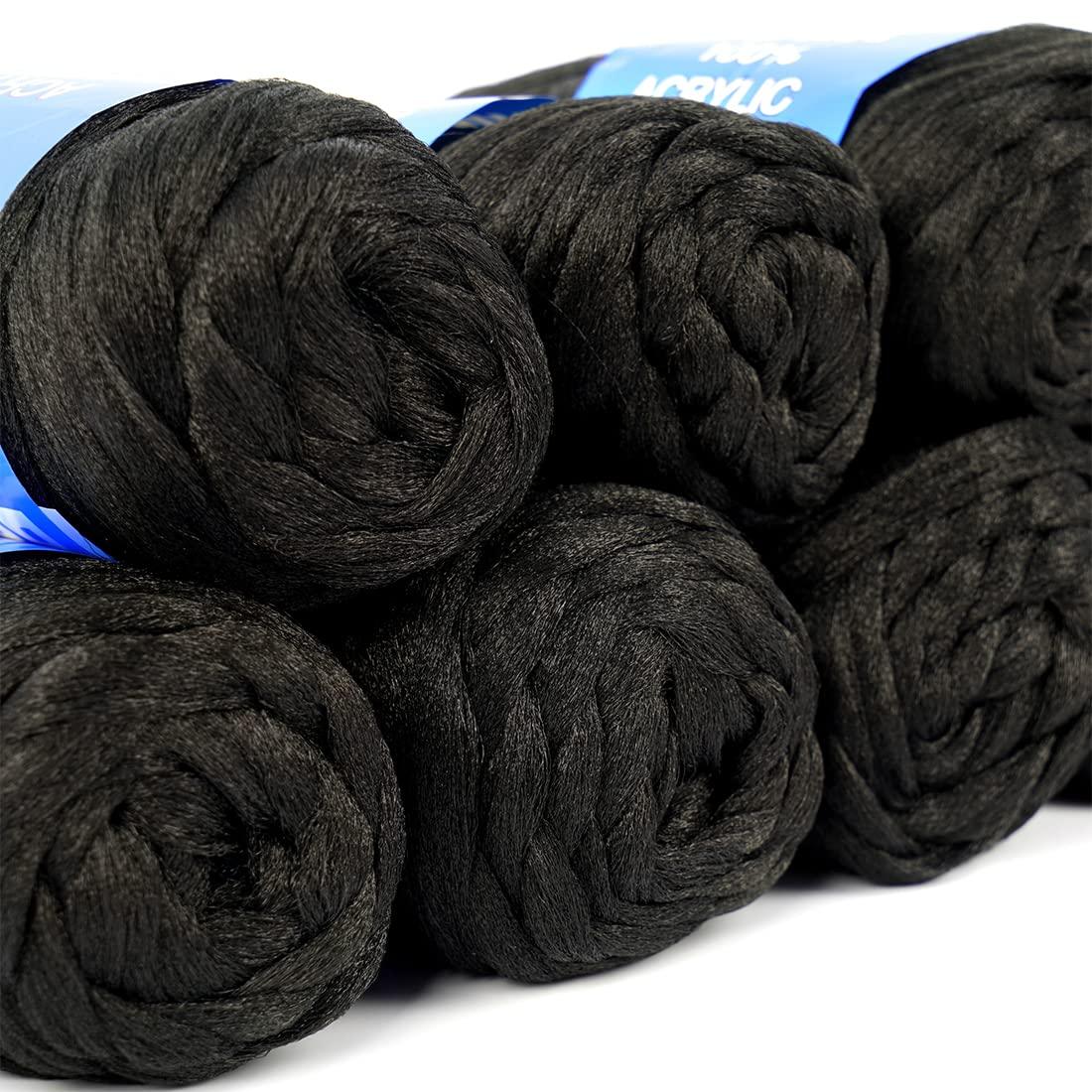 Youngther Brazilian Wool Hair Yarn for Braids 100% Brazilian Wool Hair Acrylic Yarn for African Braids/Spring Twist/Faux Locs/Wraps with Crochet Hook(8 Roll, Natural Black)