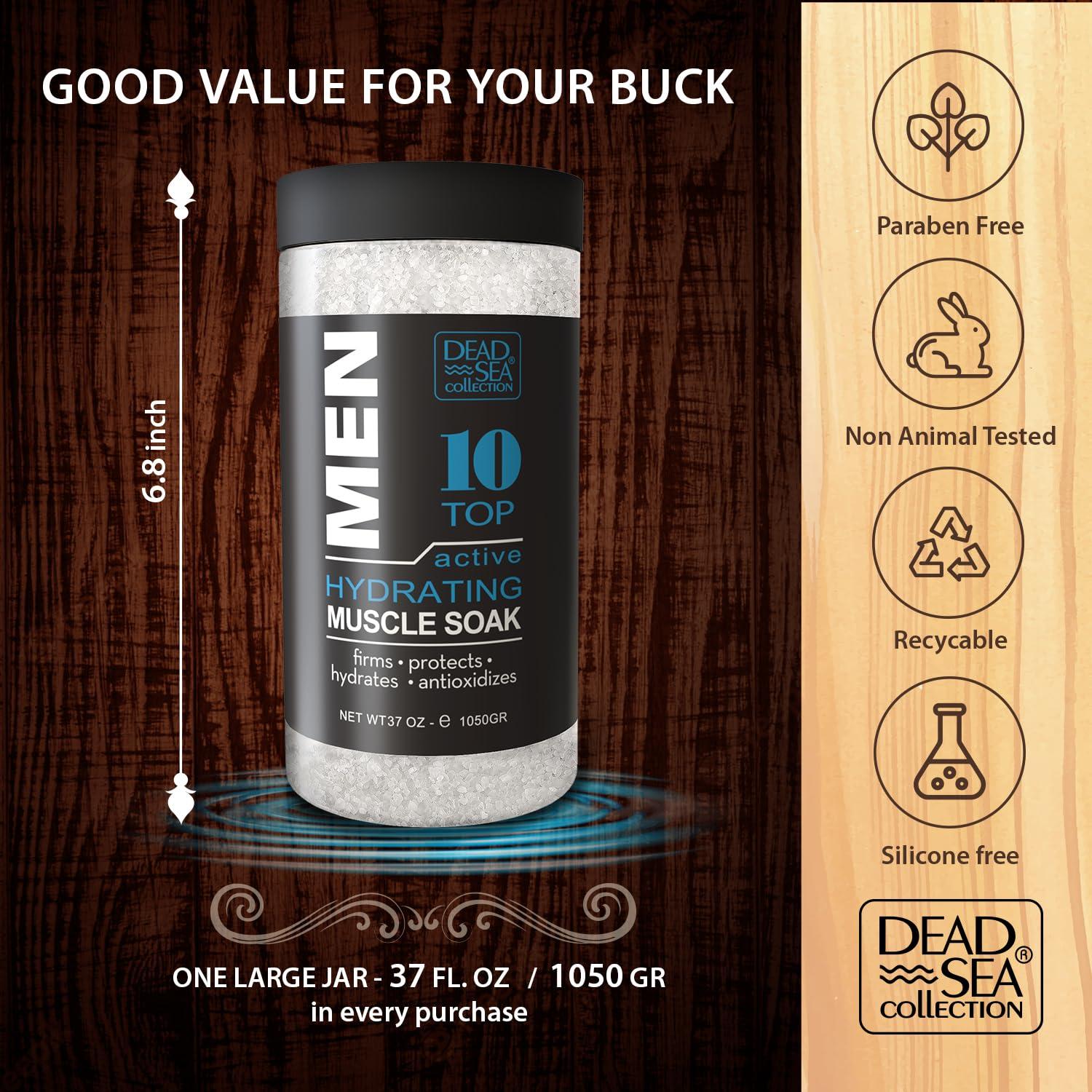 Dead Sea Collection Dead Sea Collection Bath Salts for Men - Muscle Recovery Bath Soak - TOP 10 Active Mens Pure Sea Salt for Soothing and Relaxing - 37 oz